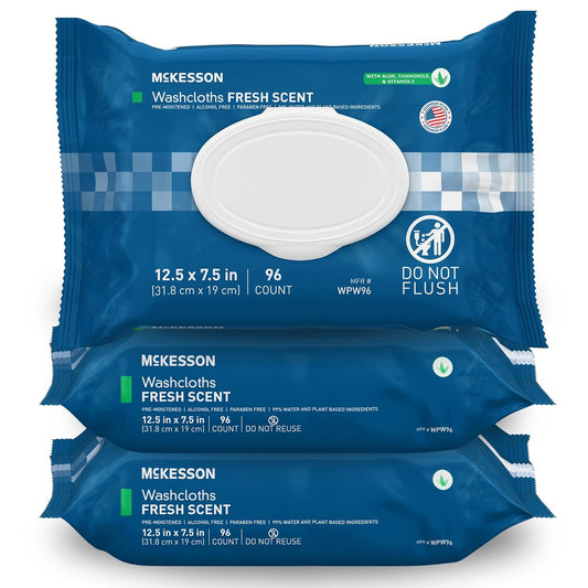 McKesson Washcloth Wipes for Adults, Scented (3 Pack, 288 Washcloths) Disposable Wash Cloths for Body - No-Rinse Formula with Snap Lid - Good for Incontinence and Elderly - 96 Wipes Per Pack
