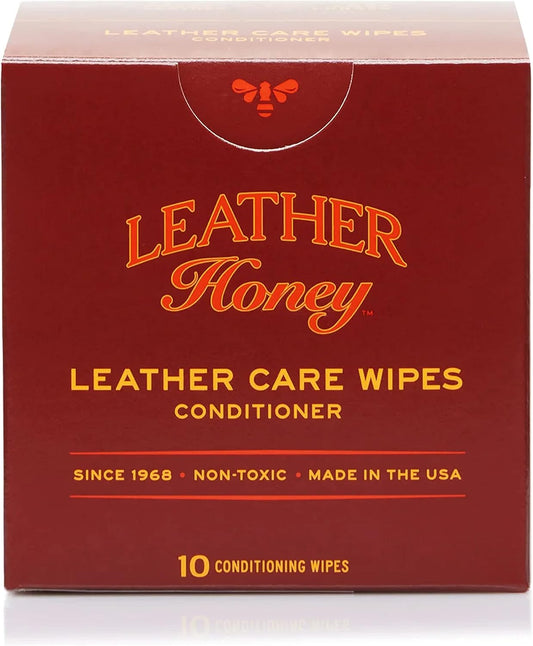 Leather Honey Conditioner Wipes: Restore Leather On-The-Go. Protect & Condition Any Color of Leather Couches, Car Seats, Purses, Shoes, Bags & Tack. Made in the USA! 10 Non-Toxic, Ready-to-Use Wipes