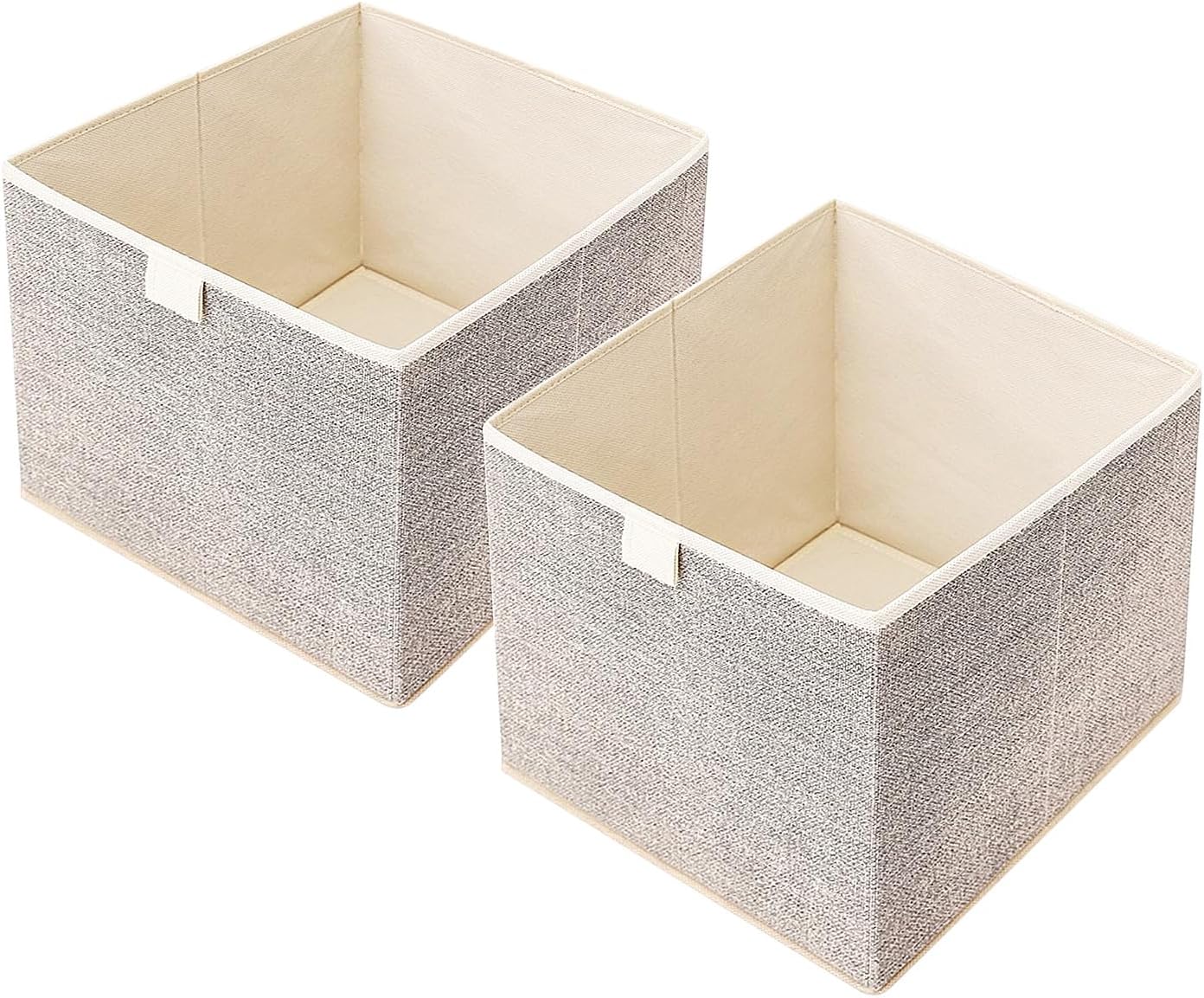 Storage Baskets, 11.8-Inch Woven Fabric Bins, Storage Cubes with Reinforced Handles, Organizer Bins for Closet Shelves, Foldable, for Toys, Clothes, Natural Beige (2PCS/Beige-11.8*11.8*11.8inch)