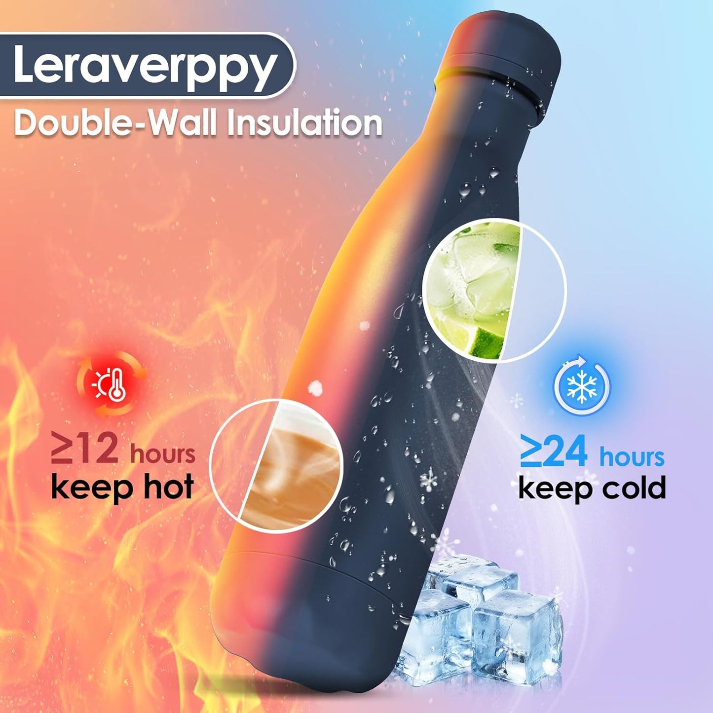 17oz Cola-Bottle Shaped Stainless Steel Leak-proof Water Bottle,Double Wall Vacuum Insulated Metal,Travel Mug For Sports Indoors & Outdoors,BPA-Free School Kids Flasks,Navy(8Pack)