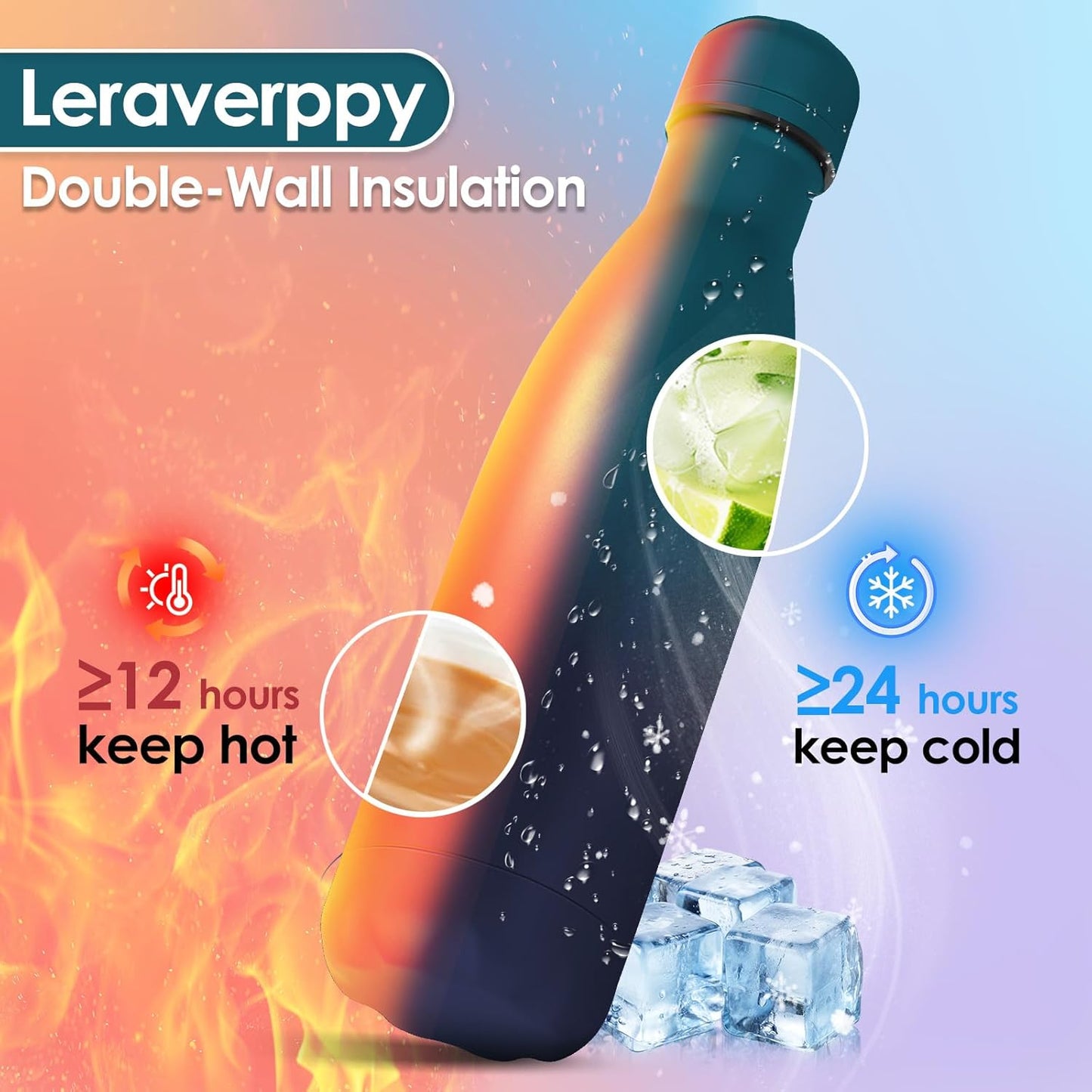 17oz Cola-Bottle Shaped Stainless Steel Leak-proof Water Bottle,Double Wall Vacuum Insulated Metal,Travel Mug For Sports Indoors & Outdoors,BPA-Free Kids Flasks,Dark Night(12 Pack)