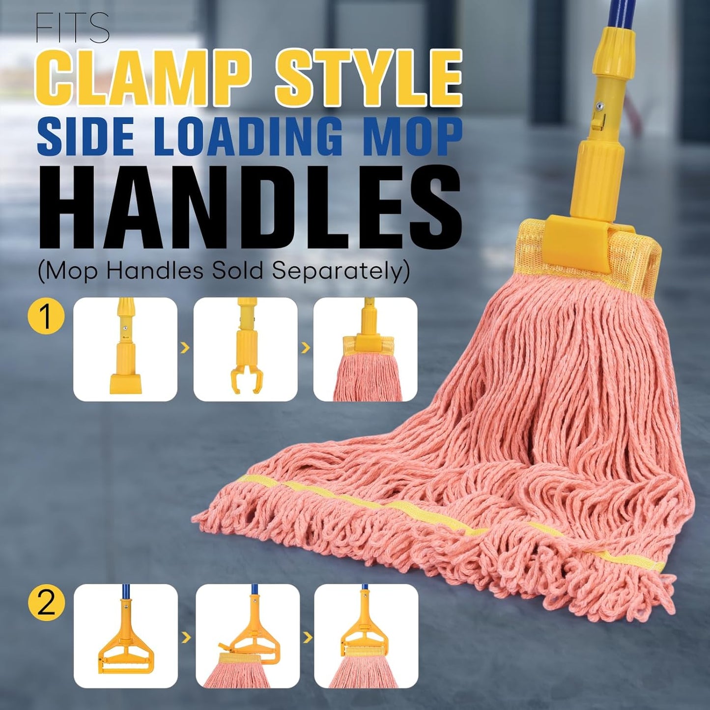 Matthew Cleaning Commercial Mop Head Replacement, 5 Inch Wide Headband, Looped End Cotton Blend String Wet Mops for Floor Cleaning, 18 oz Medium, 6-Pack Orange