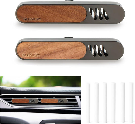 2 Packs Car Air Freshener Diffuser, Essential Oil Diffusers Vent Clip, Perfume Diffuser with 6 Refill Unscent Fiber Sticks, Premium Car Accessories, Metal & Wood design, Custom Scent, Gift For Men
