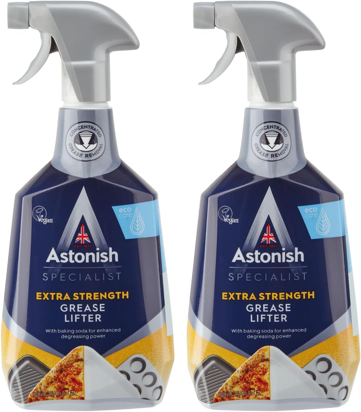Astonish Specialist Extra Strength Grease Lifter With Baking Soda - No Scrub De-Greaser Formula For Kitchen Surfaces, Trays & Pans - Vegan Cruelty Free Household Cleaning Supplies, 750ml Bottle, 2PK