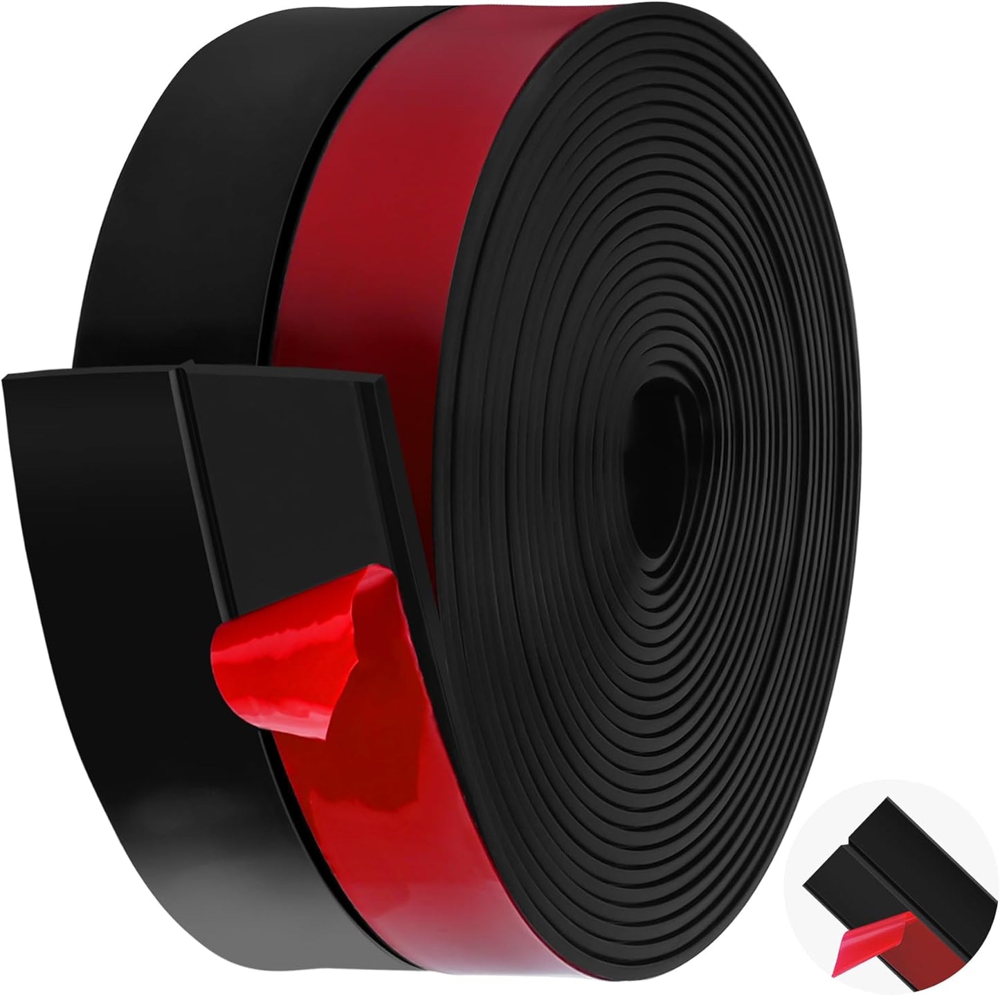 MYFAMIREA Door Weather Stripping 2IN (W) x 20FT (L) Door Draft Stopper Seal Tape Silicone Seal Strip Self Adhesive Shower Sweep Insulation Tape Side Bottom Strip for Sliding Glass Window Gap, Black