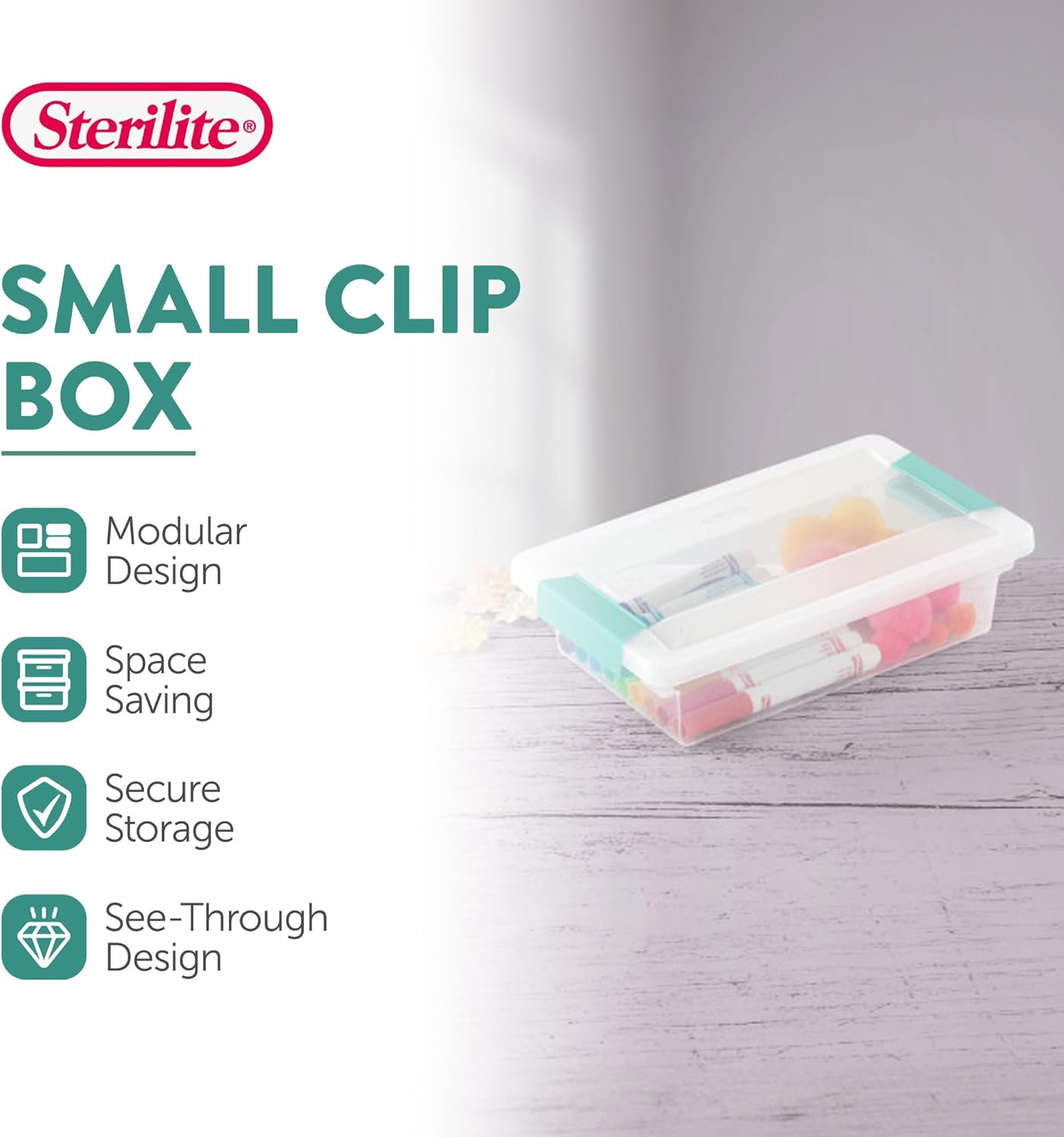 Sterilite 6-Pack Clip Box, Stackable Clear Plastic Bins with Latching Lids, Small - Writing, Arts or Crafts Supplies Storage Containers for Home, Office, Classroom and Workshop Organization