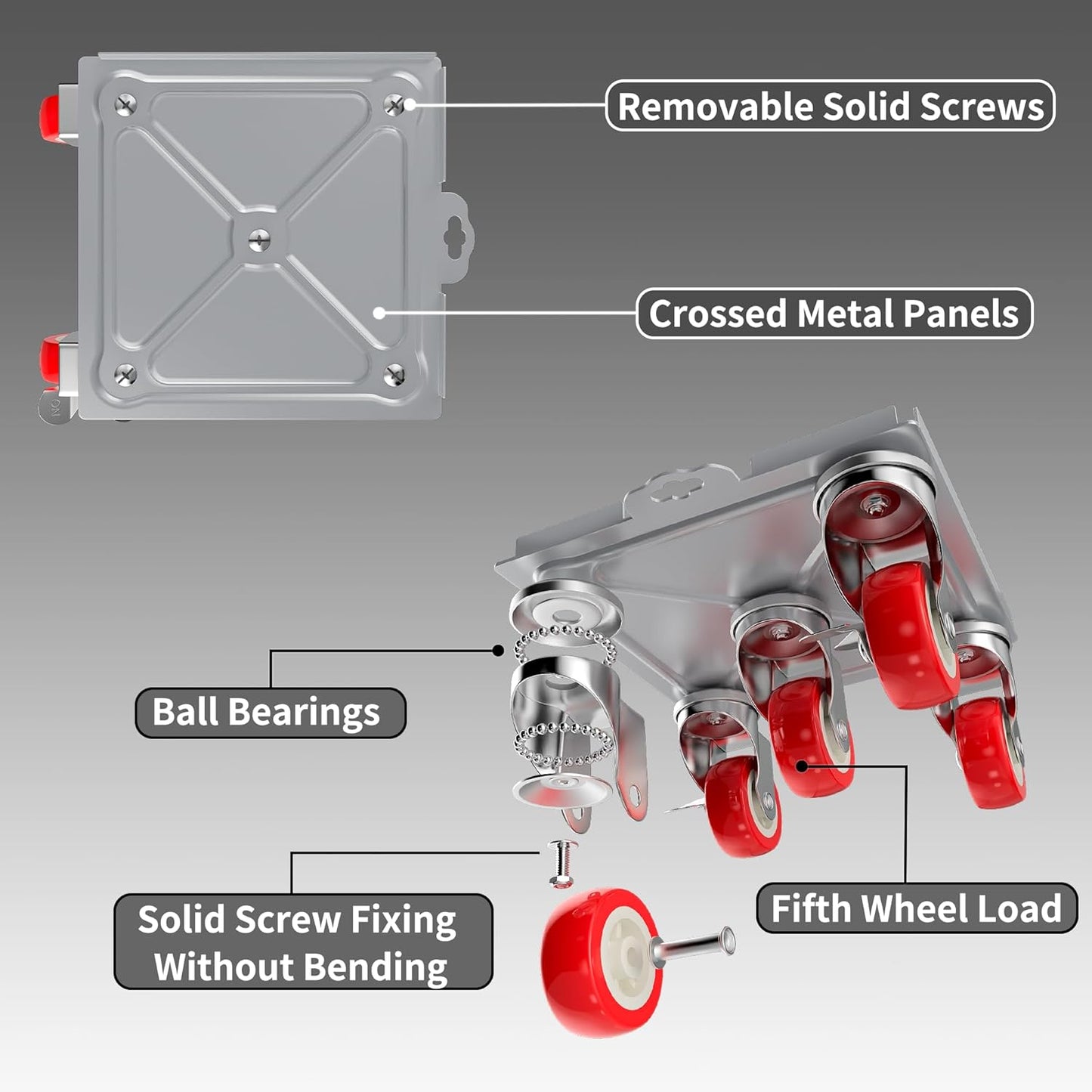 MYUEA【Upgrade Large】 Furniture Dolly,Furniture Movers with 5 Wheels,Carbon Steel Panel Heavy Duty Dolly,Furniture Lifter with 5 360° Rotatable Rubber Universal Wheels,Maximum Load 3474 LBS(Silver)