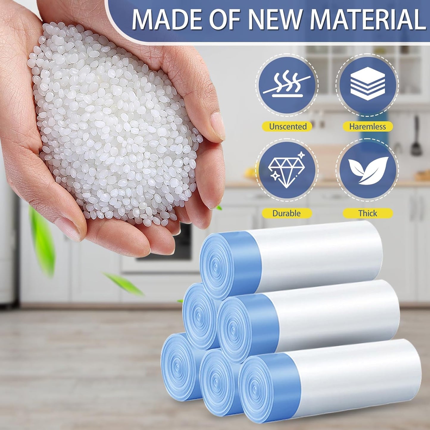 18 Gallon Trash Bags with Drawstring - 120 Count Heavy Duty 1.25 Mil Garbage Bags 68 Liter Tall Kitchen Bin Liners Unscented White for Home Yard Lawn