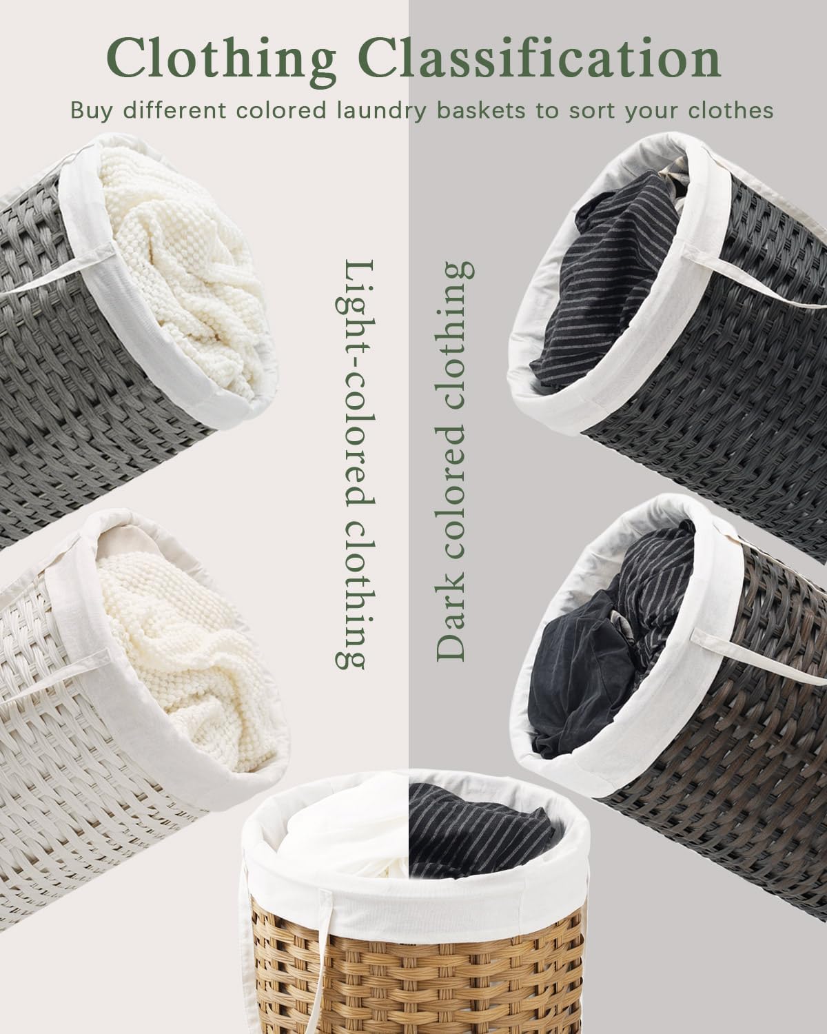 Laundry Hamper with Lid Wicker Laundry Hamper Round 26.5 Gal (100 L) Laundry Basket Handwoven Rattan Laundry Basket with Removable Bag Handles 2 Mesh Bags for Living Room Bedroom Black