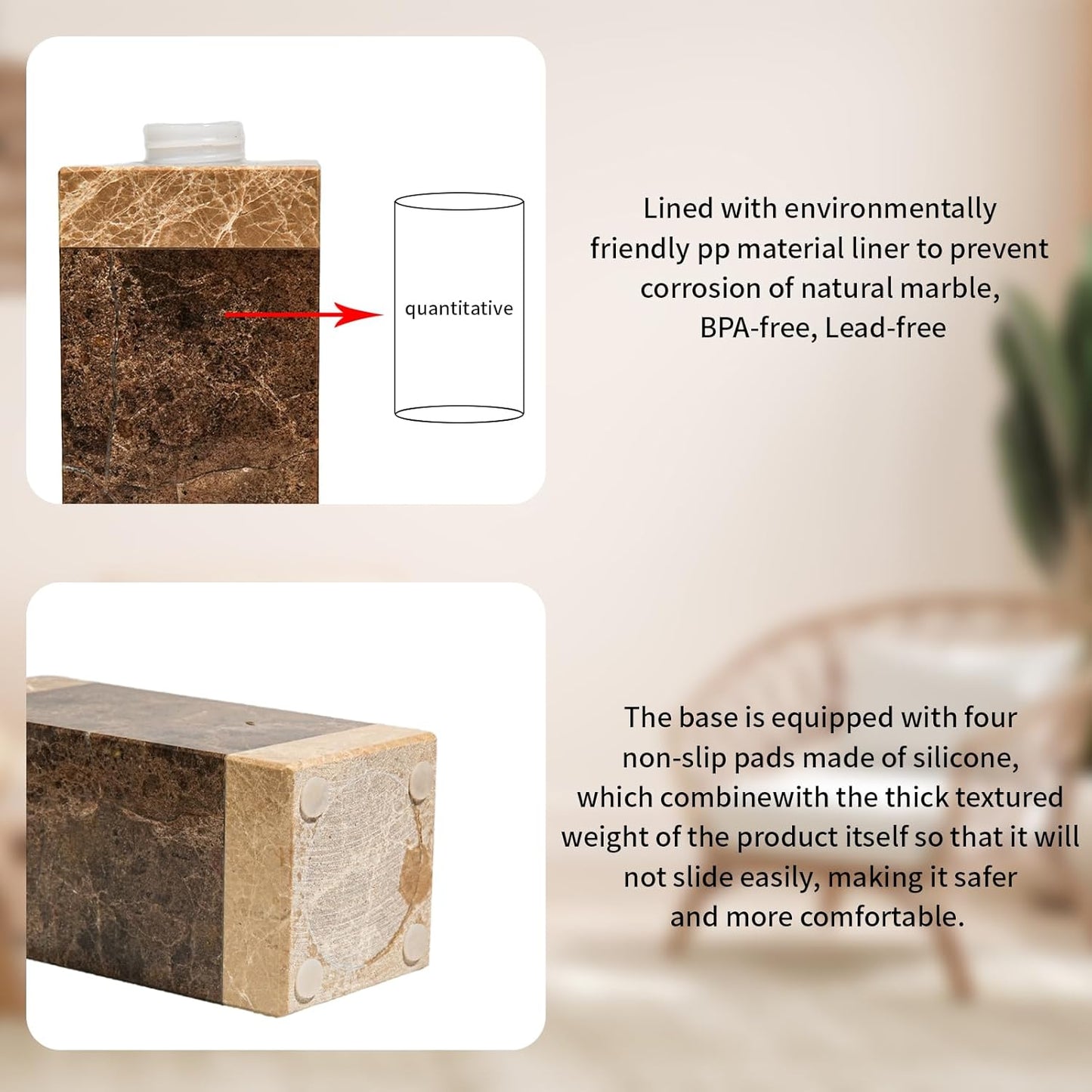 Marble Soap Dispenser, Amaauto Lotion&Hand Soap Dispenser with Stainless Steel Pump for Bathroom Kitchen Countertop, 8 Ounces Soap Dispensers