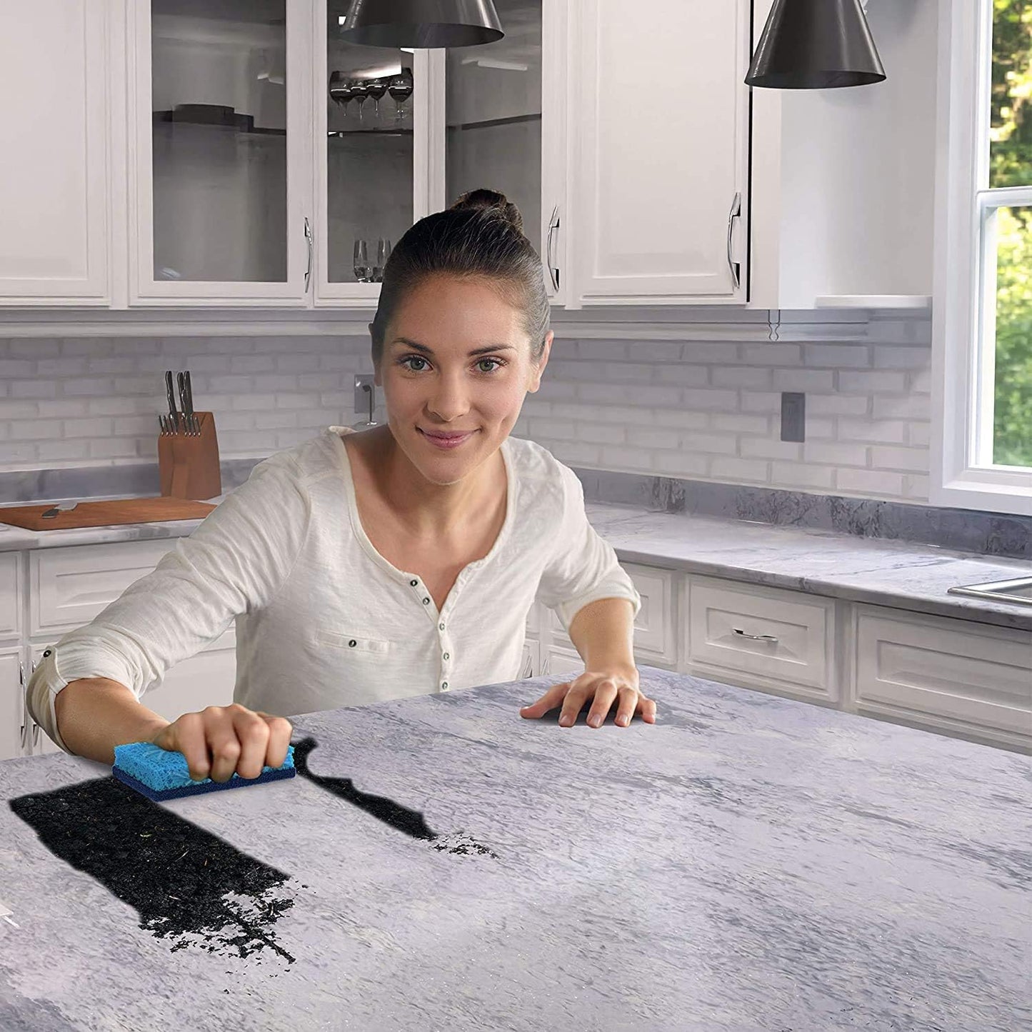 SCRUBIT Kitchen Scrub Sponges - Non-Scratch Dishwashing Sponge for Cleaning Dishes, pots and Pans - 12 Pack (Blue)