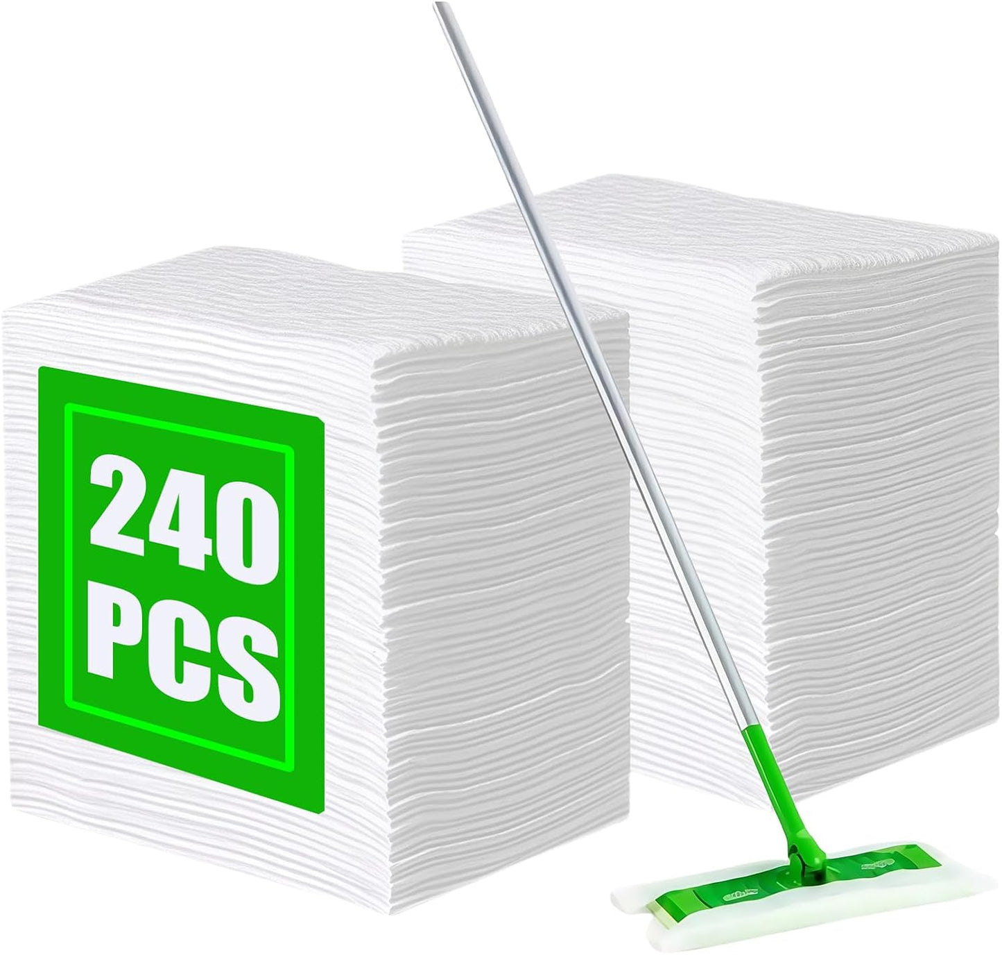 SUZZYVINE Dry Pads Refills 240 Count Dry Mop Refills for Floor Mopping and Cleaning, Dry Sweeping Cloths Dry Floor Cloths, Unscented, 7.87"x11.81"