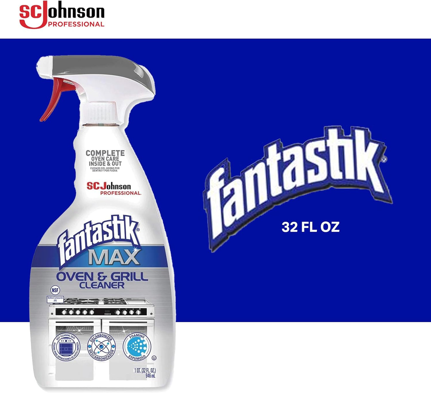 SC Johnson Professional Fantastik Max Oven & Grill Cleaner Spray, Cleans Inside and Out, 32 Fl Oz