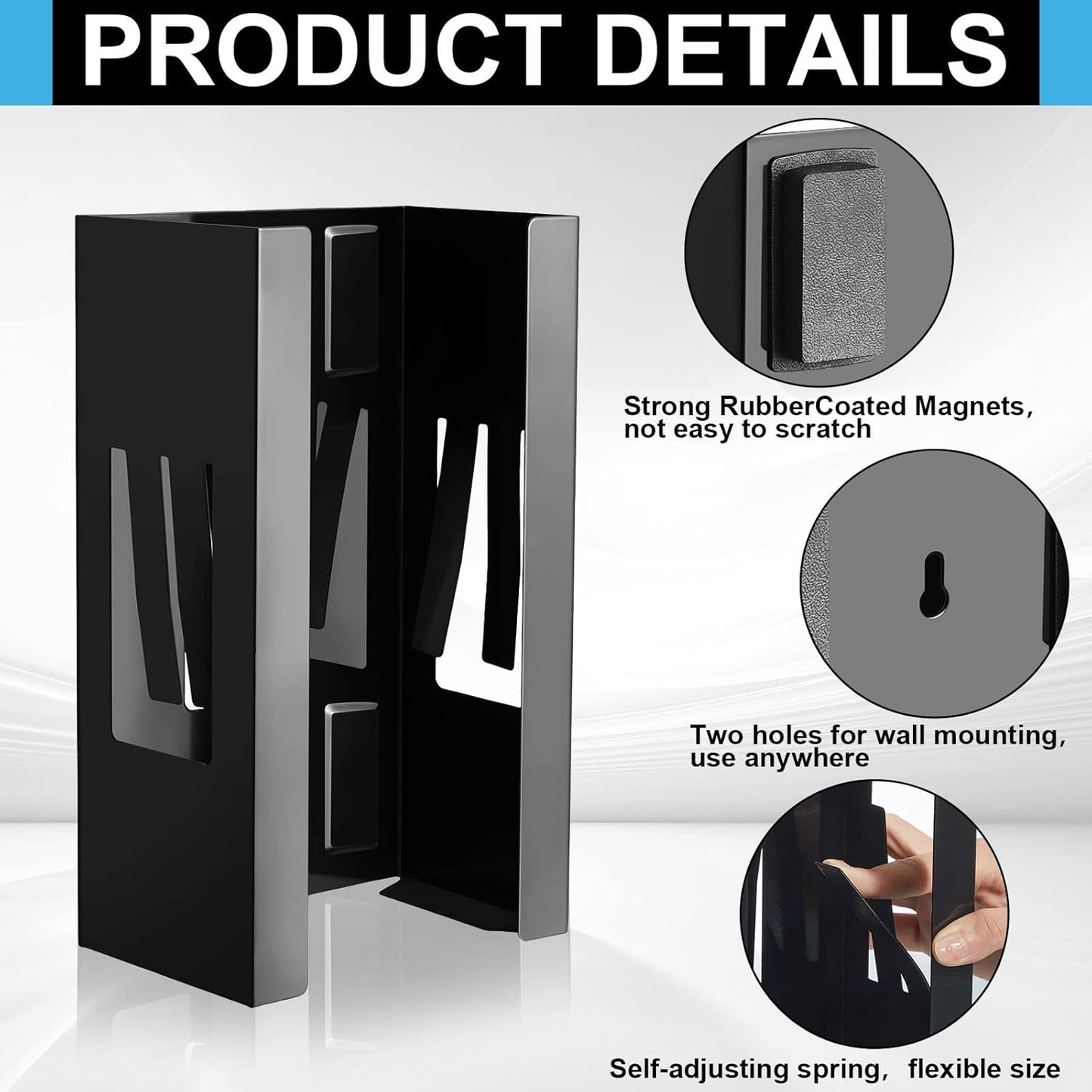 Lounsweer 6 Pcs Magnetic Glove Dispenser Holds Boxes of Towels Paper Tissue Glove Box Holder Wall Mount Kitchen Fridge Tool(Black)