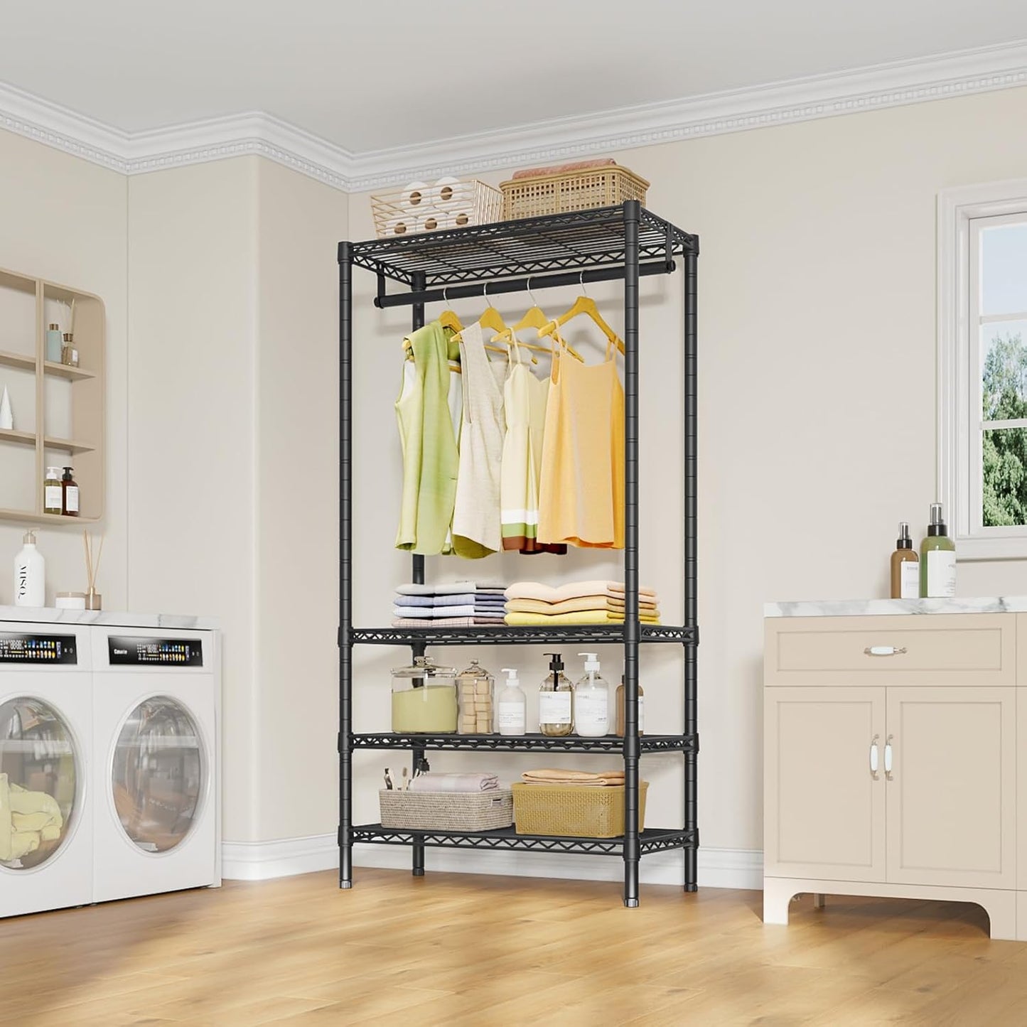 VIPEK V1 Medium Portable Garment Racks 440lbs Load Capacity, Heavy Duty Clothes Rack with 4 Tiers Adjustable Shelves & Hanging Rod, Compact Space-Saving Storage for Small Apartments/Dorms (Black)