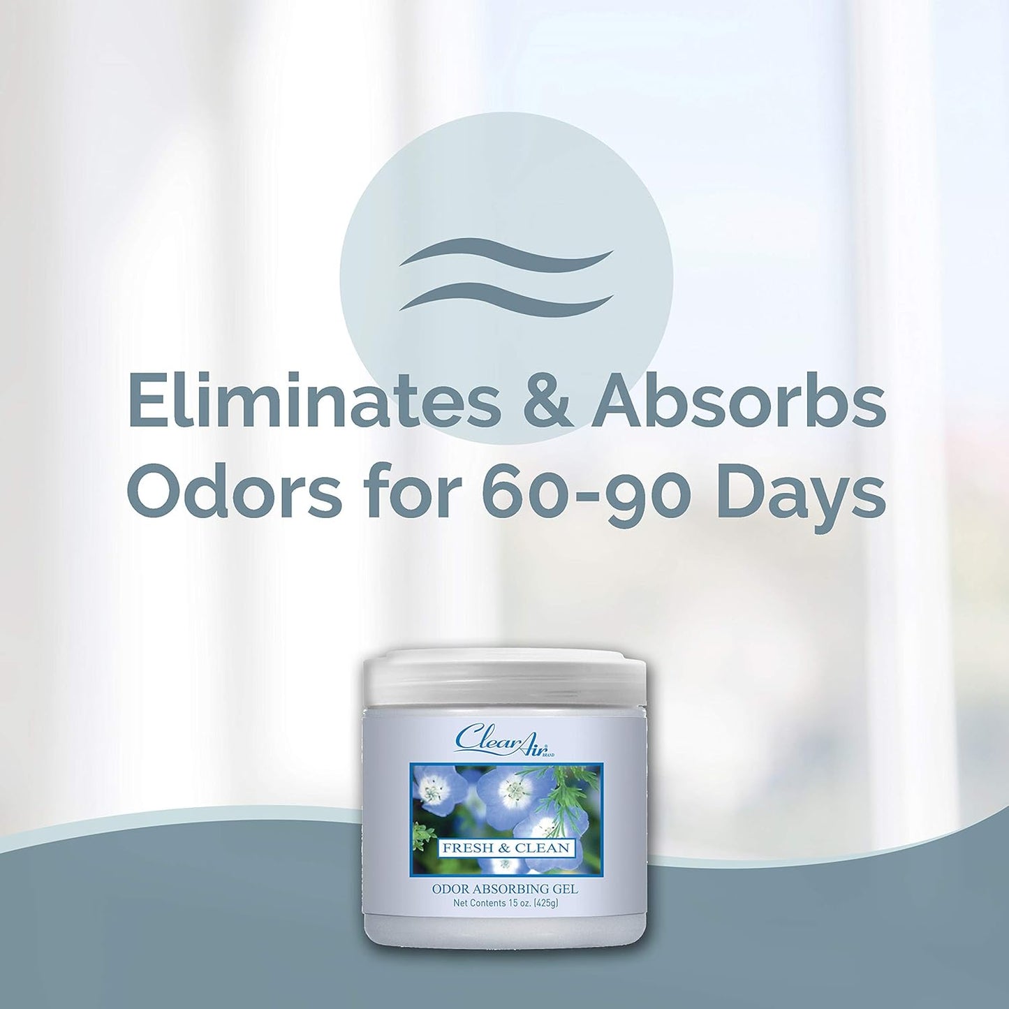 Clear Air Odor Absorber Gel - 15 oz, Pack of 2 - Air Freshener Absorbs and Eliminates Odors in Bathrooms, Cars, Boats, RVs and Pet Areas - Made with Essential Oils - Fresh & Clean Scent