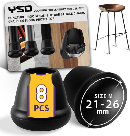 1 Inch Heavy Duty Rubber Chair Leg Caps - 8 PCS Non-Slip Furniture Floor Protectors with Metal Inserts for Wood, Tile, Carpet - Fits Chairs,Stools,Bar Stools