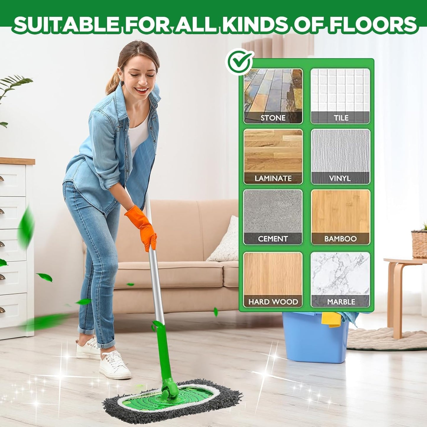 Reusable Microfiber Mop Pads Washable Wet Pads Compatible with Swiffer Sweeper Refills Pads for Wet & Dry Sweeping Cloths Mop Head Replacement for Household Cleaning (Grey 4PCS)