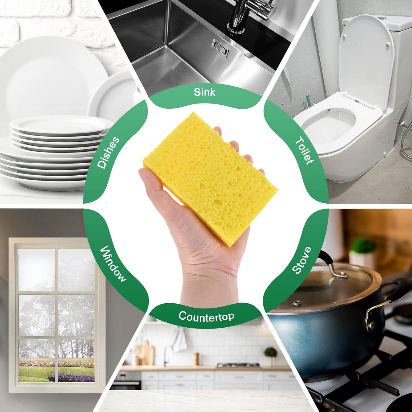 6-Pack Kitchen Sponges, Condense Eco Cellulose Non-Scratch Scrub Heavy Sponge for Kitchen/Household/Bathroom, Clean Tough Messes Dish Scrubber [Yellow]