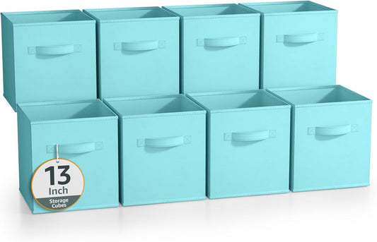 Sorbus 13 Inch Storage Bins - Sturdy Collapsible Fabric Storage Cubes with Handle - 8 Foldable Baskets for Organizing Clothes, Toys, Books - Storage Baskets for Shelves, Closets