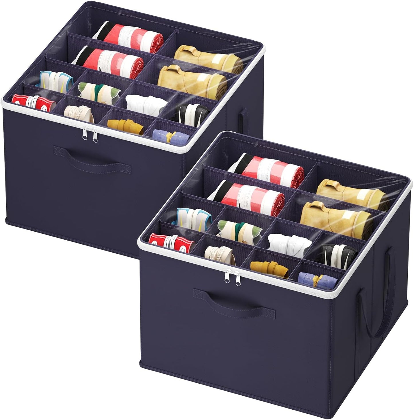 Lifewit Shoe Storage Organizer for Closet Fits 12-16 Pairs, Fabric Large Shoe Box Storage Containers with Clear Cover, Foldable Bins Fit for Boots Heels Sneakers 17"(L) x 17"(W) x 12.5"(H) 2 Pack Blue