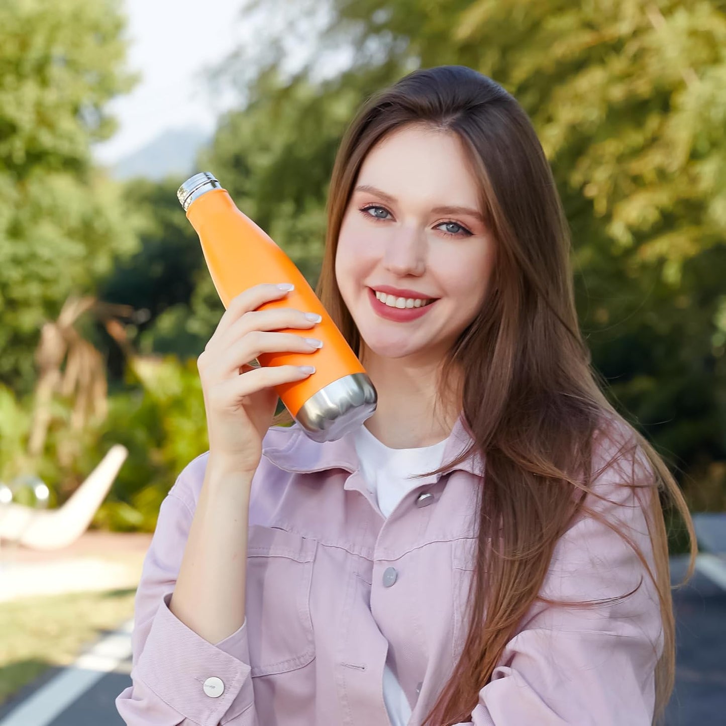 MEWAY 17oz Sport Water Bottle 12 Pack Vacuum Insulated Stainless Steel Leak-Proof Double Wall Cola Shape Water Bottle,Keep Drinks Hot & Cold (Orange,12 Pack)