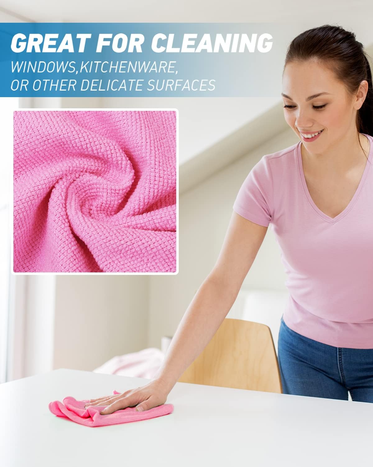 Microfiber Cleaning Cloth-50Pcs (13x13 inch) Ultra Soft Highly Absorbent Rags, Reusable and Lint Free Cleaning Towels for Housekeeping-Machine Wash (HotPink)