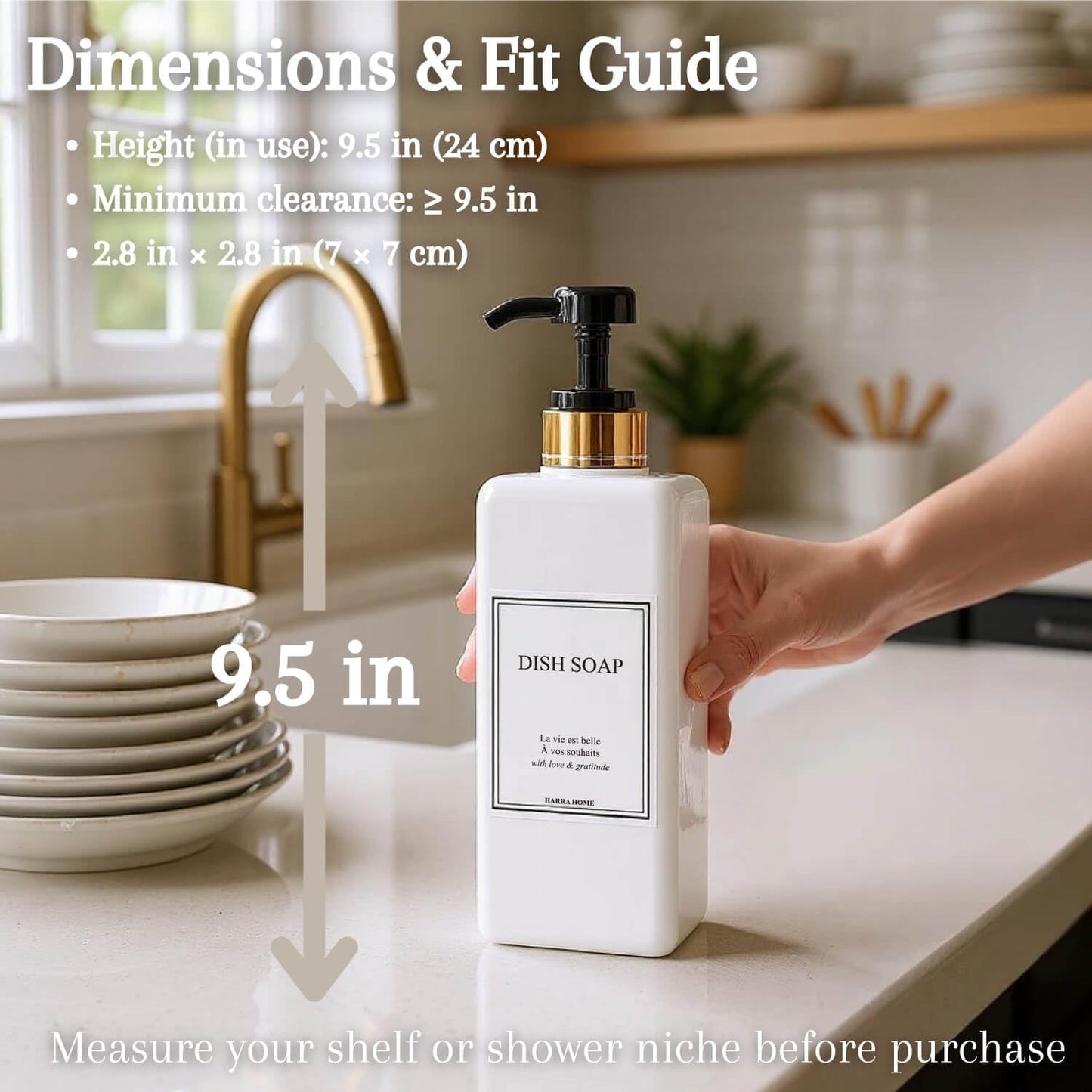 Modern Gold Design Large 27 oz Shampoo and Conditioner Dispensers - Empty Plastic Refillable Pump Bottle Set for Bathroom Shower Soap Dispenser, Set of 3 (Black)