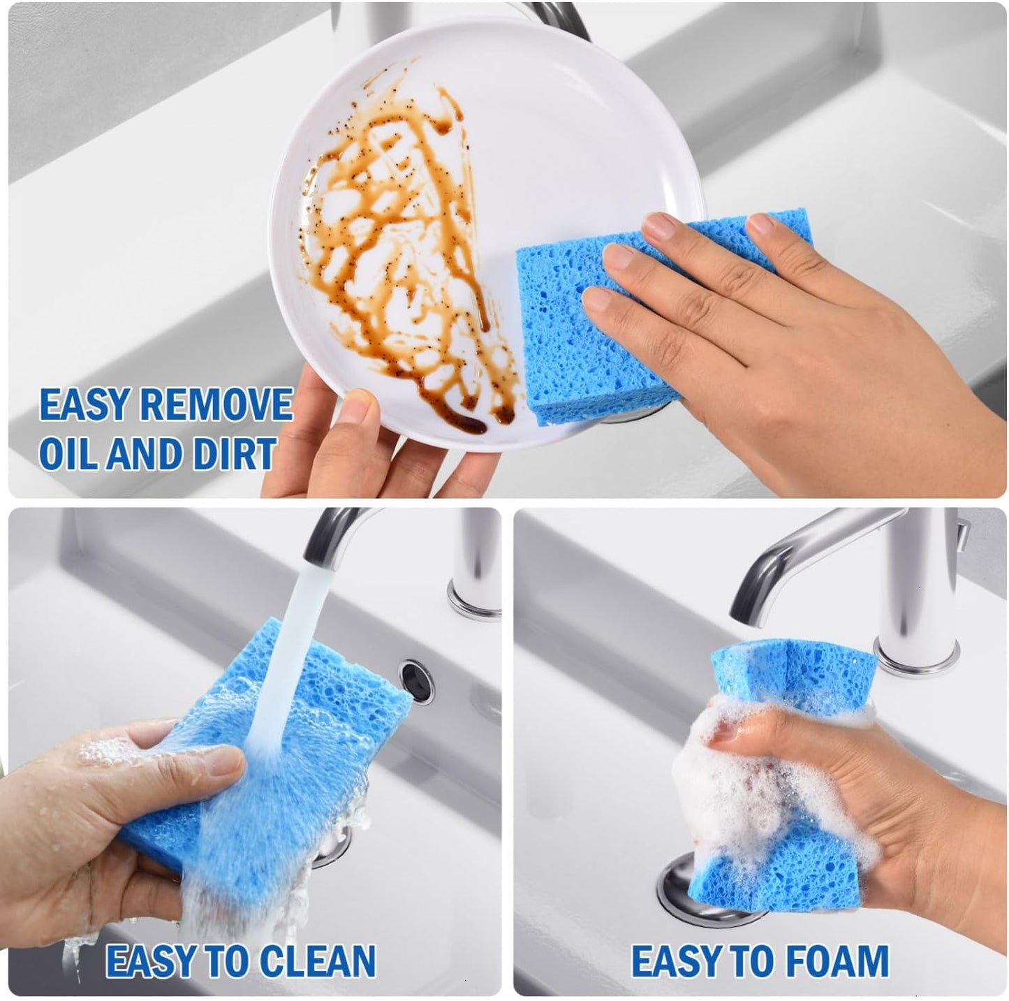 YoleShy 20 Pack Sponges Kitchen Natural Compressed Cellulose Sponges for Dishes Non Scratch for Household Cookware Bathroom Cars Soft Super Absorbent Reusable, Blue and Yellow