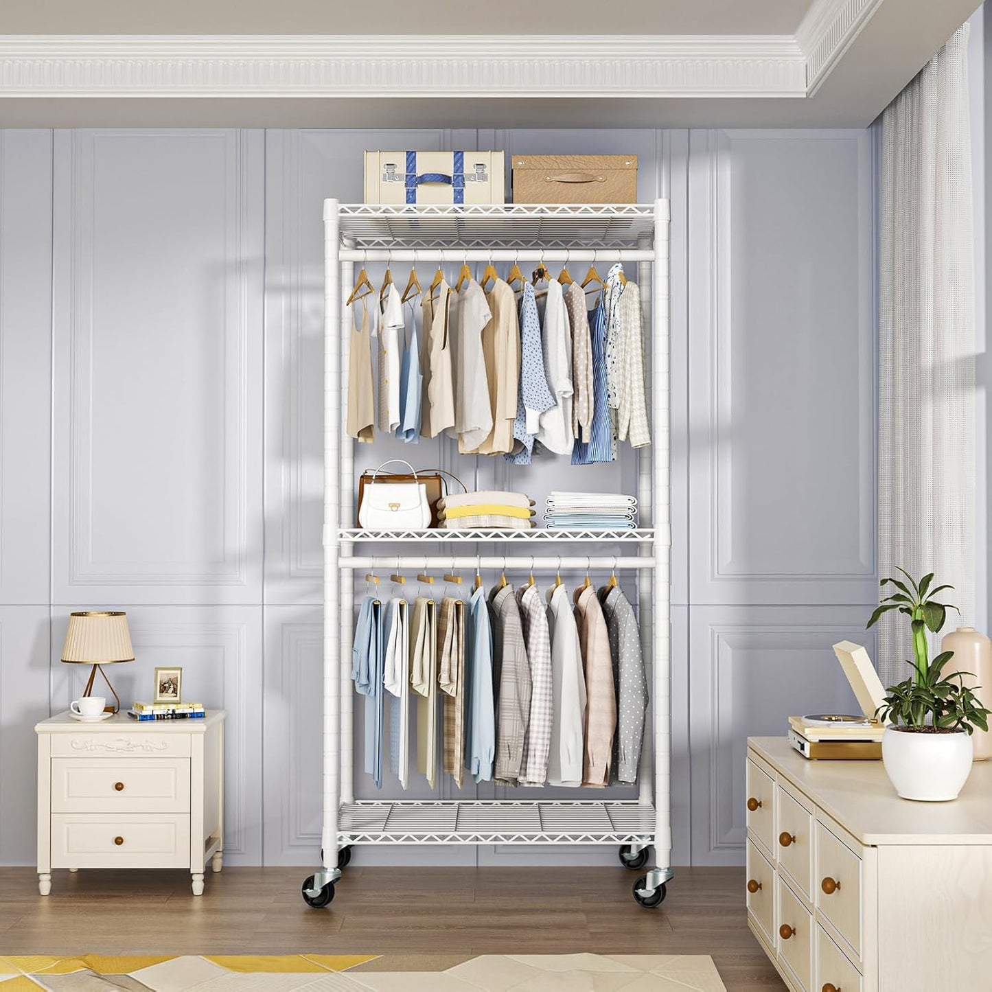 FUTASSI P1 Medium Heavy-Duty Portable Closet, 30" W x 14" D x 76" H, Metal Rolling Clothing Rack, White