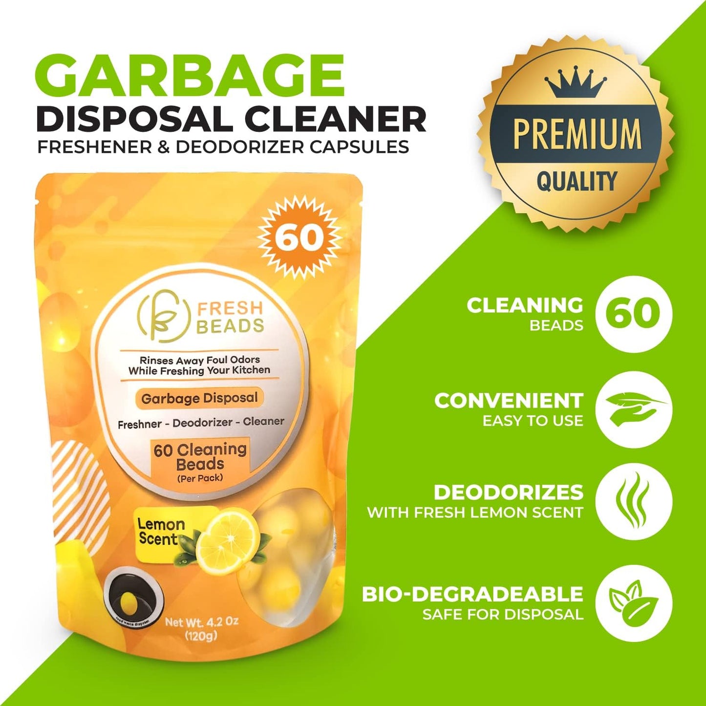 60-Count Sink Garbage Disposal and Drain Cleaner Pods, Freshener & Deodorizer Lemon Scent Capsules