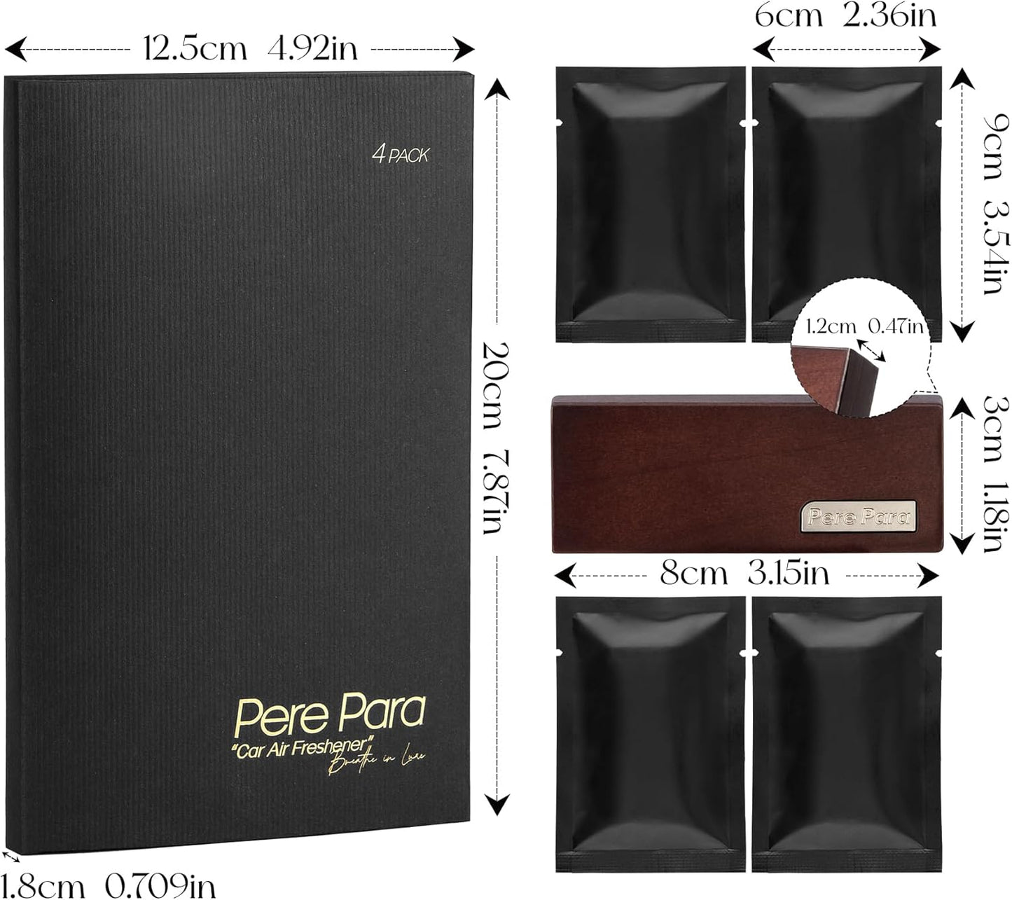 4 Refreshing Scent Bags Wood Car Air Freshener Vent Clip (Darkwood, Summer Night)- Natural Scent Diffuser for Car, Truck & SUV Premium Essential Oil Starter Kit Gift for Men & Women