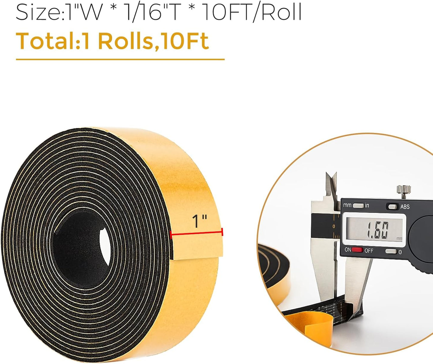 10 Feet Weather Stripping Door Seal, 1" Wide X 1/16" Thick Door Seal Strip High Density Foam Tape Adhesive Strip for Door Soundproofing,Window Insulation (1" x 1/16" x 10FT,Black)