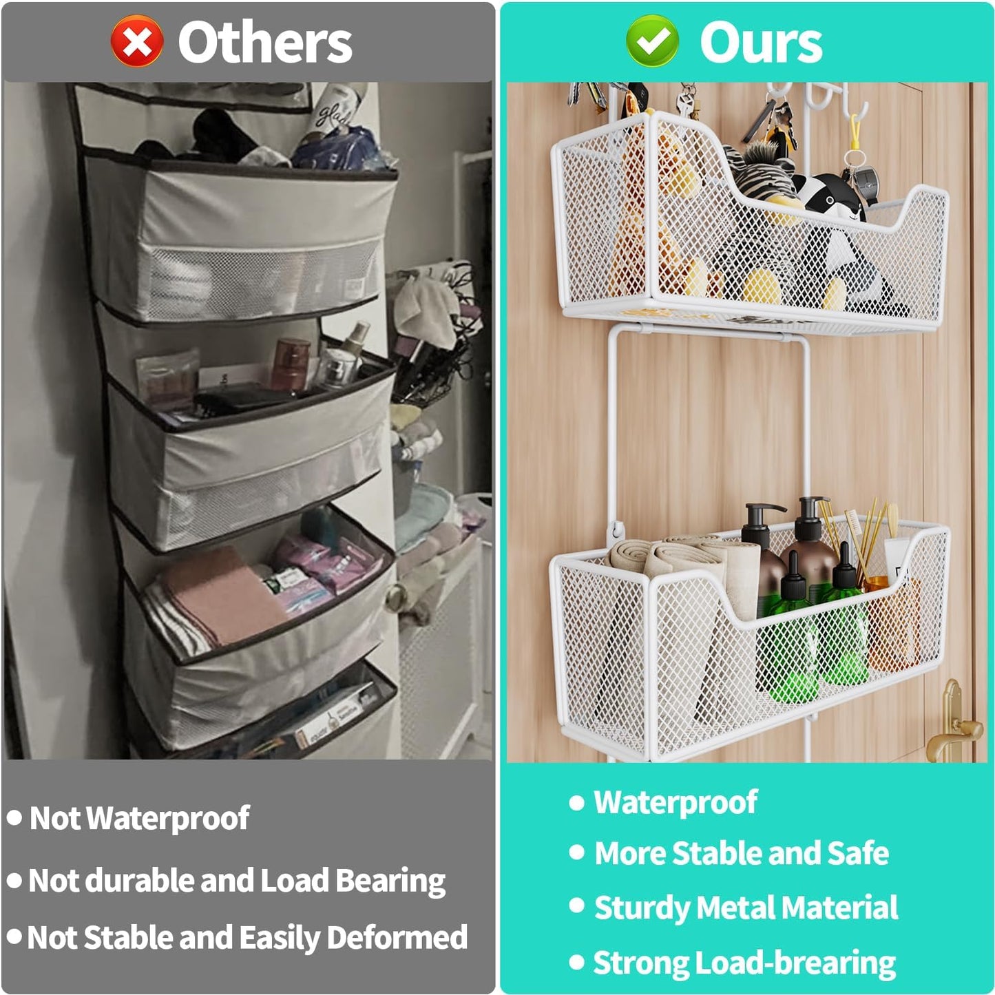 HapiRm Over Door Organizer Storage - Hanging Door Organizer with 4 Metal Large Capacity Baskets and Adjustable Coat Hook for Bathroom Bedroom Kitchen Pantry Closet Cabinet