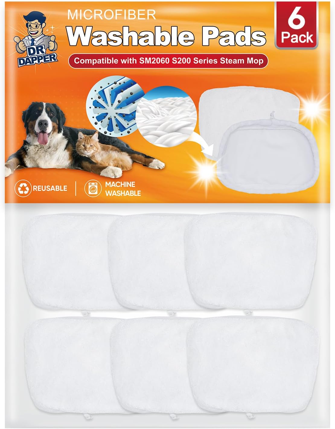 DR DAPPER 6 Pack SMP01 Steam Mop Pads Compatible with Kenmore SM2060 S200 Series – Floor Mops with Washable Pads, Multi-Surface Steam-Mop for Tile Vinyl Hardwood Floors