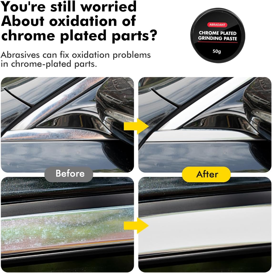 Metal Polish Restorer and Protectant, Chrome Cleaner and Polish for Cars, Removes Oxidation and Discoloration from Metal, Aluminum, Stainless Steel, Brass, Chrome and More