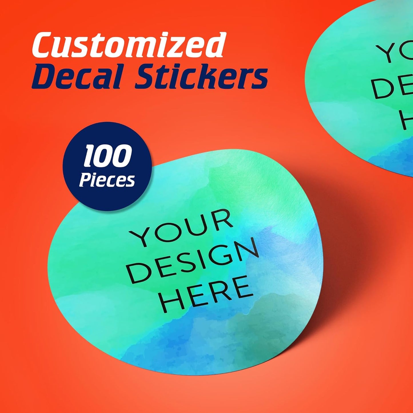 100 Custom Vinyl Stickers - Upload Your own Image, Text, Design, Logo - Personalized Logo Labels for Handmade, Packaging, Bottle, Jars, Candle, Brand Stickers (Blue Green, 2x2)