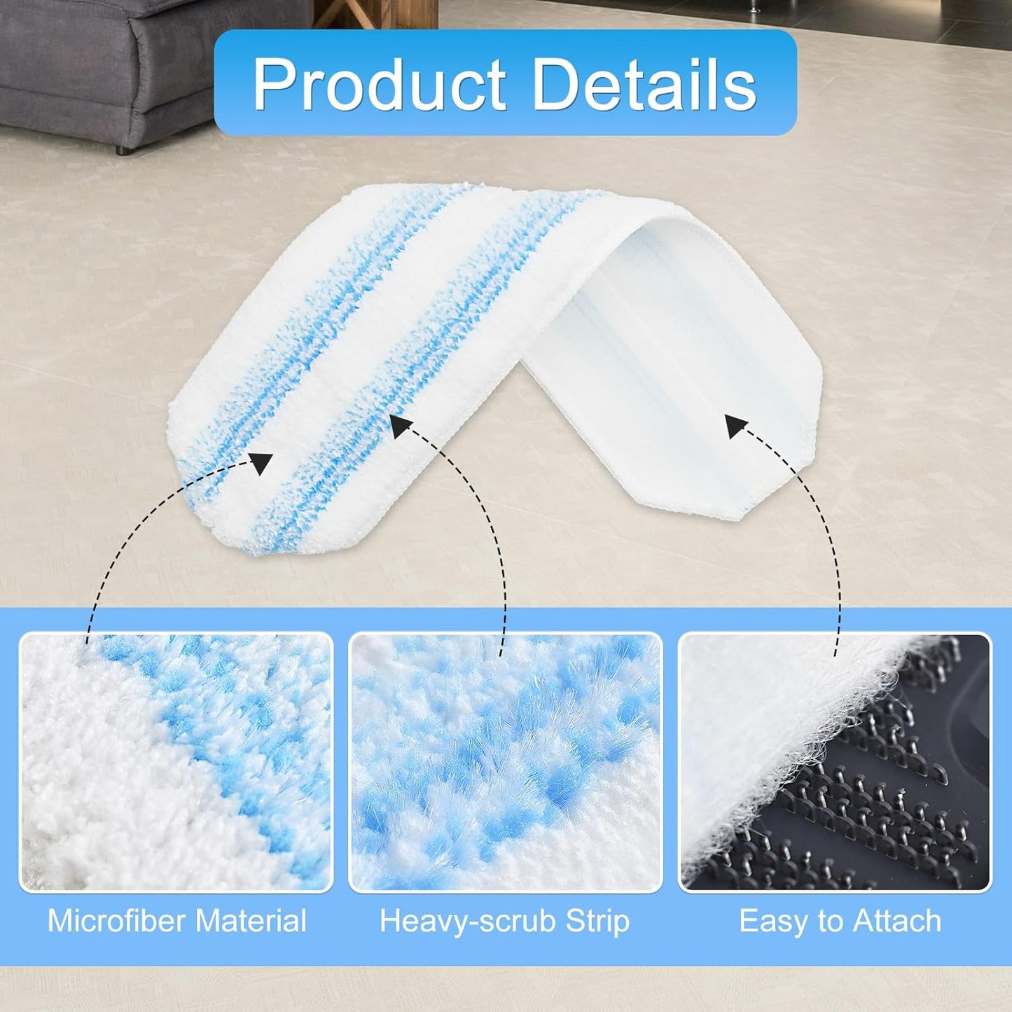 Mop Replacement Pads Compatible with O-Cedar H2prO Flat Mop System, 3 Pack Microfiber Mop Heads Replacements for Ocedar Flat Mop, Washable and Reusable Mop Pad Refills, Safe on Hard Floors