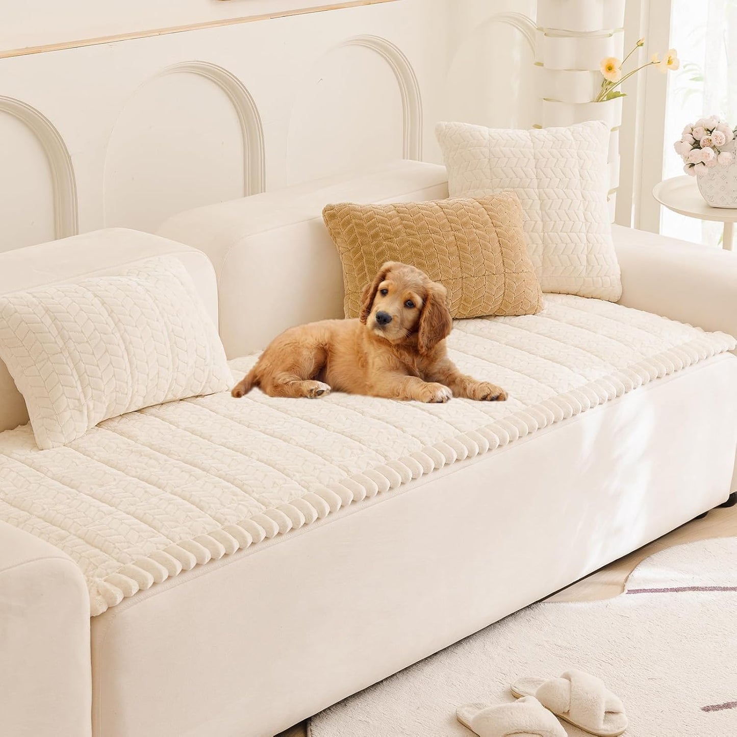 Mivnue Pet Couch Cover Protector Sofa Covers for Pets Washable Non Slip Couches and Sofas Dog Mat (Cream, 27.6" x 70.9")