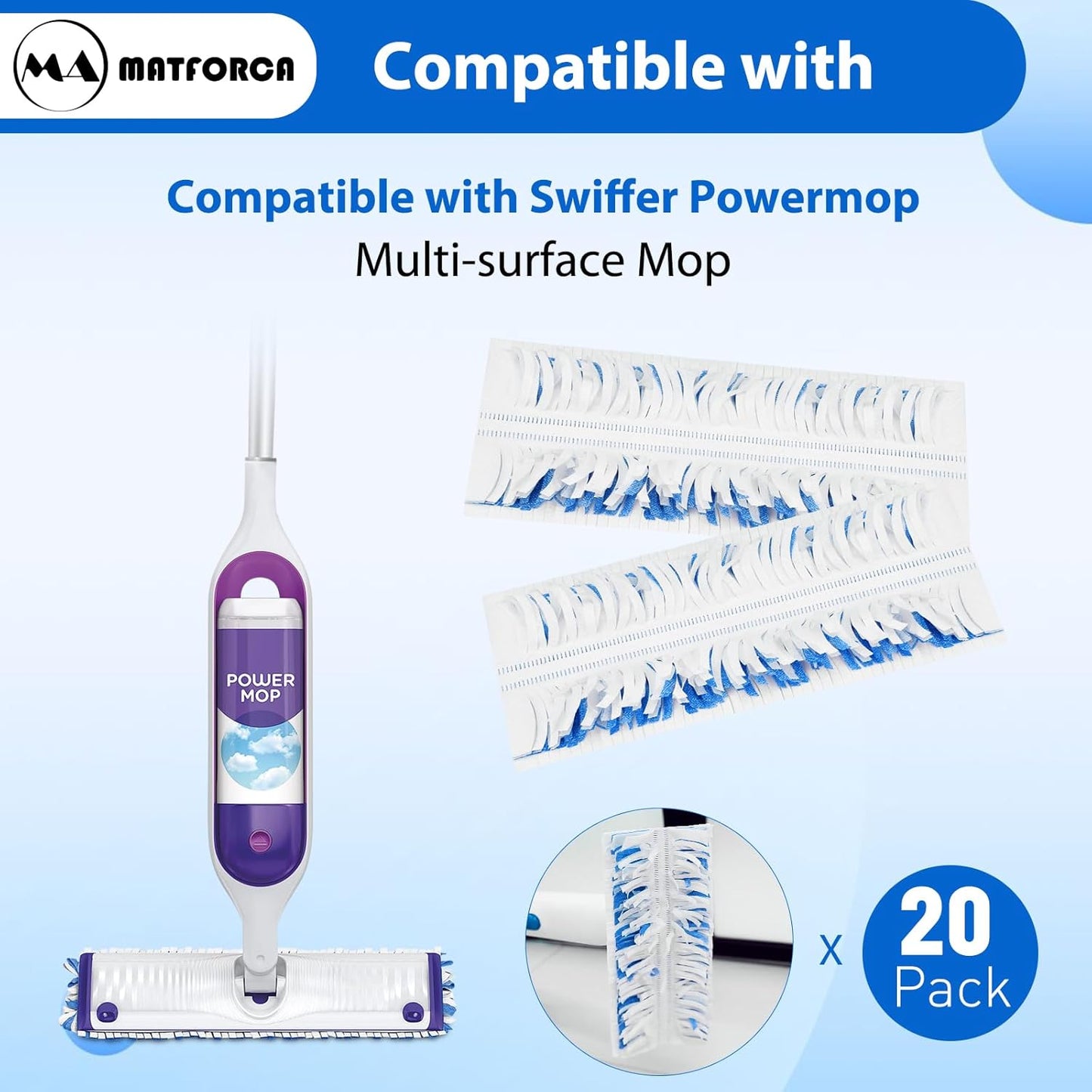 20 Count Swiffer Wet Pads Refill - Plant Fiber Material for Effective Cleaning, Disposable Power Mop Pads Refills, Blue Color