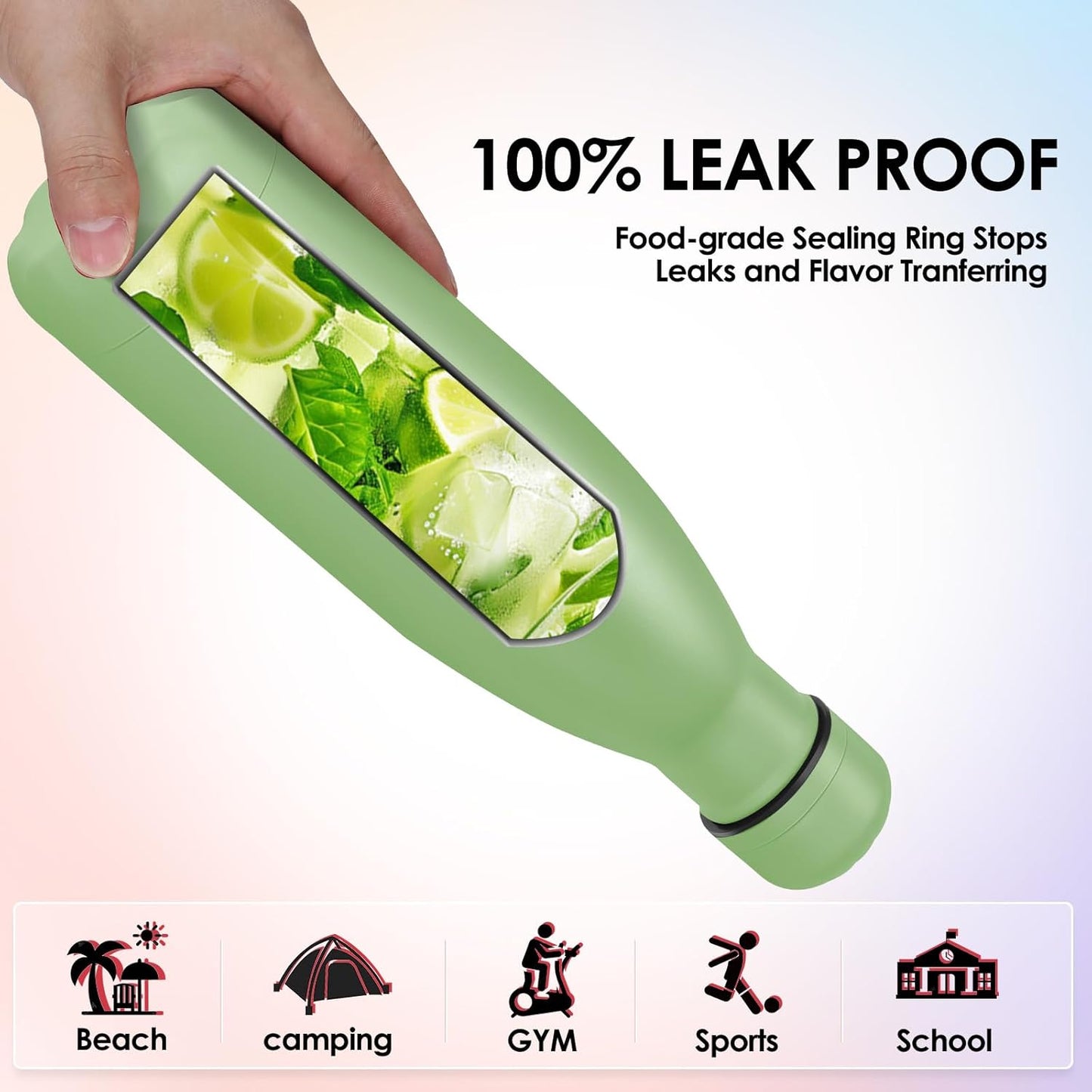 17oz Cola-Bottle Shaped Stainless Steel Leak-proof Water Bottle,Double Wall Vacuum Insulated Metal,Travel Mug For Sports Indoors & Outdoors,BPA-Free School Kids Flasks,Green(4Pack)