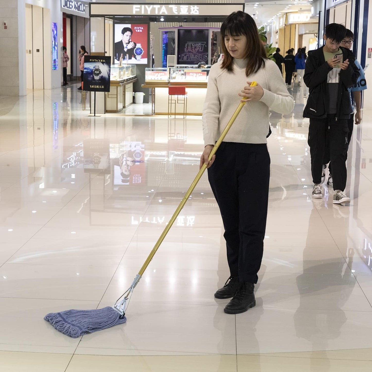 Heavy Duty Commercial Industrial Mop ,58" Looped-End String Wet Cotton Mops for Floor Cleaning, Including Three mop Head Replacement