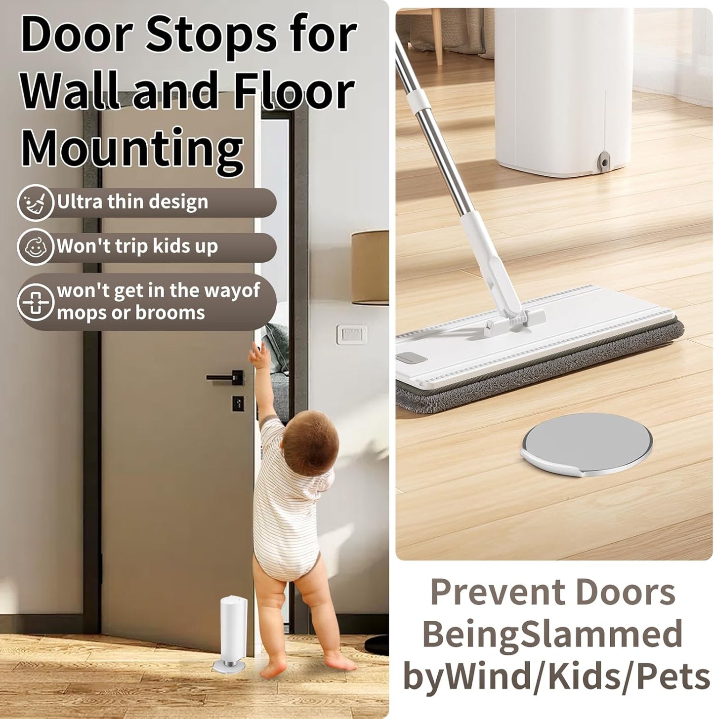 Magnetic Door Stoppers WYGWP Stainless Steel No Drilling Wedge Stops Heavy Duty Catch Holder to Keep Doors Open (White Door Stop)