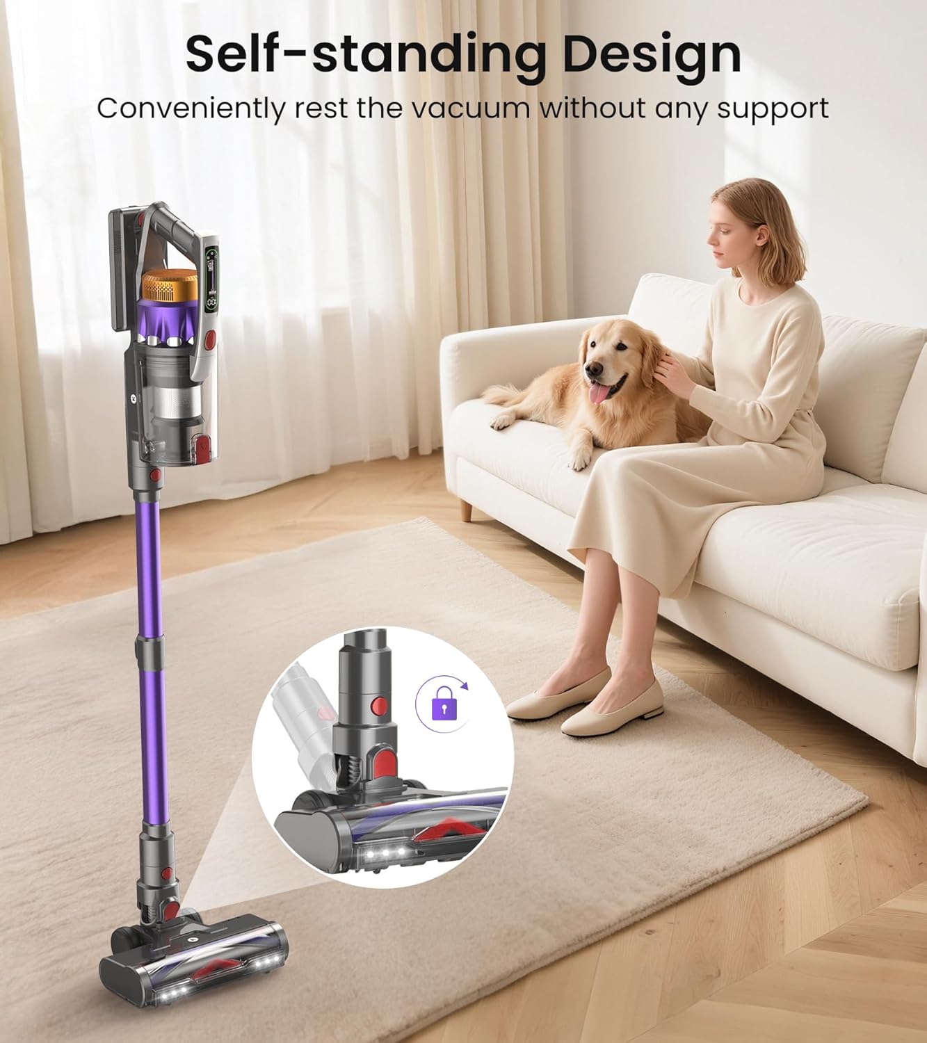 NADALY Cordless Vacuum Cleaner, 2025 New 580W 48KPA 65Mins Stick Vacuum Cordless Rechargeable, Anti-Tangle, Lightweight, Self-Standing Vacuum Cleaners for Home, Vacuum for Pet Hair/Carpet/Hard Floor