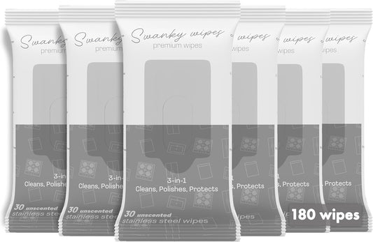 Swanky Stainless Steel Cleaner Wipes - Grime & Grease Remover Kitchen Cleaning Supplies - Clean & Shine, For Stove Top, Refrigerator, Sink, Oven, & Household Appliances - Soft Wipes, 180 Count