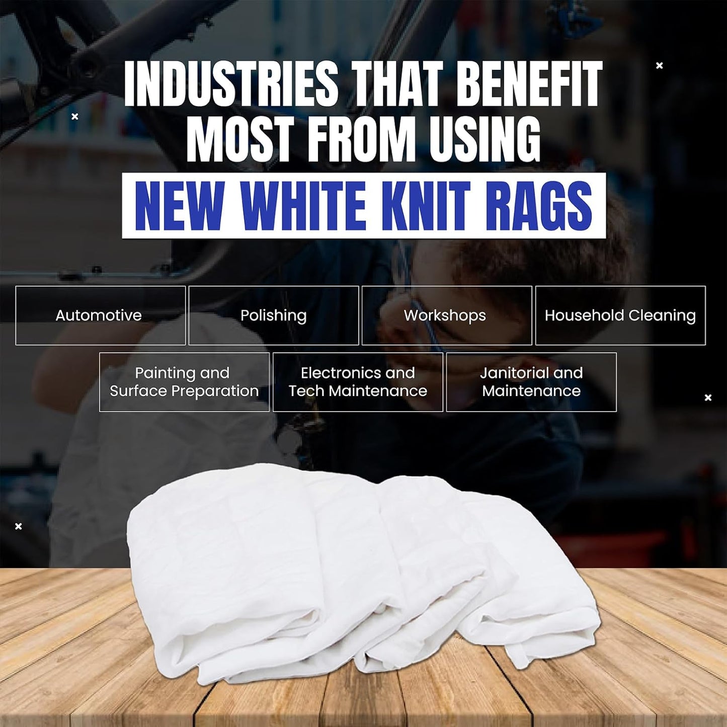 Premium White T-Shirt Cleaning Rags (10 lbs. Bag) – White Cotton Rags for Cleaning, Staining, Painting, Oil, Grease & Dust Removal – Shop Rags Bulk for Multipurpose use