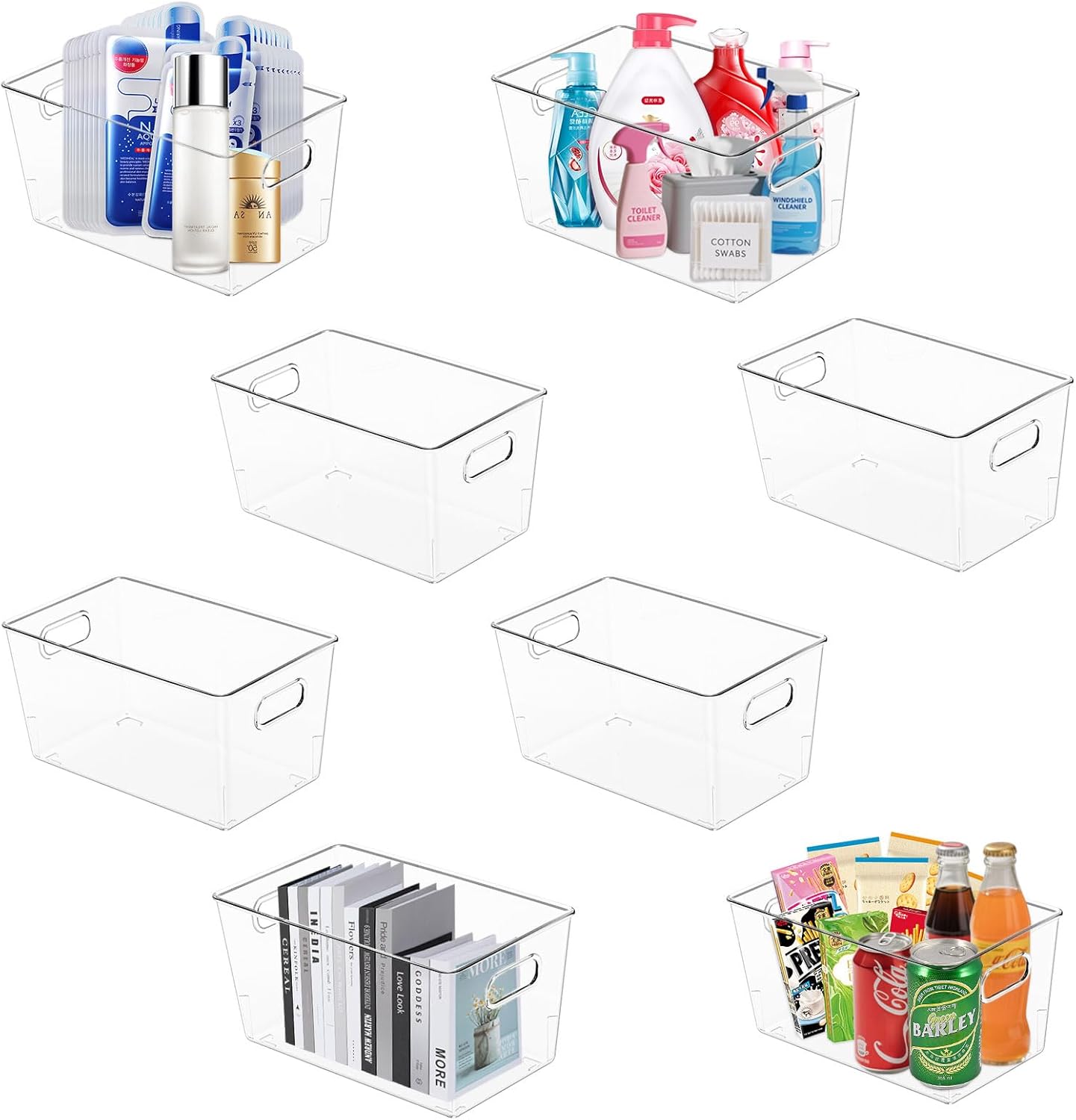 MOONEDGE 8-Pack Clear Plastic Storage Bins — Open-Top PET Containers and Organizers, 11" x 8" x 6" Clear Boxes for Pantry, Garage, Shelf and Multi-Purpose Home Organization