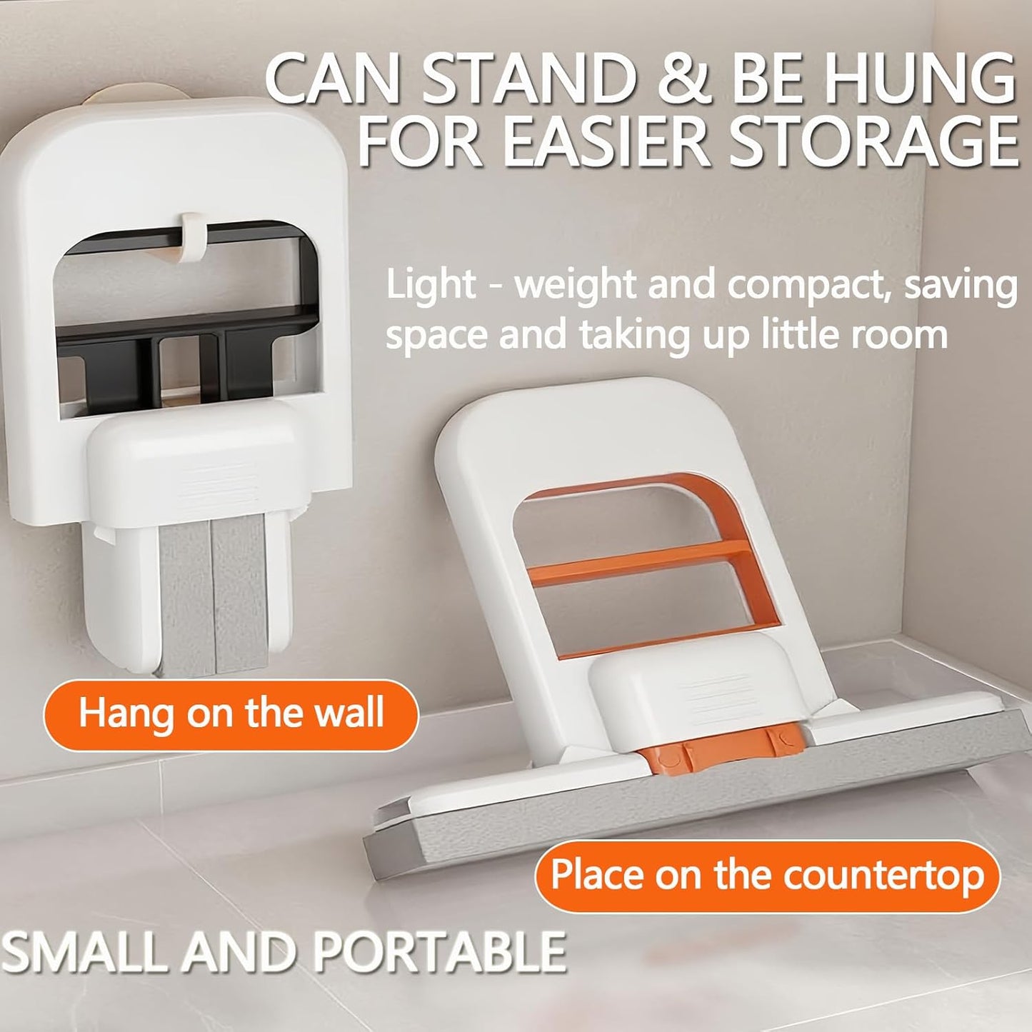 Mini Foldable Desktop Mop, Portable Cleaning Sponge Mop Self-Squeeze Sponge Cleaning Tool for Wet Dry Use on Kitchen Countertops Glass Bathroom Car (1 Pcs Gray)