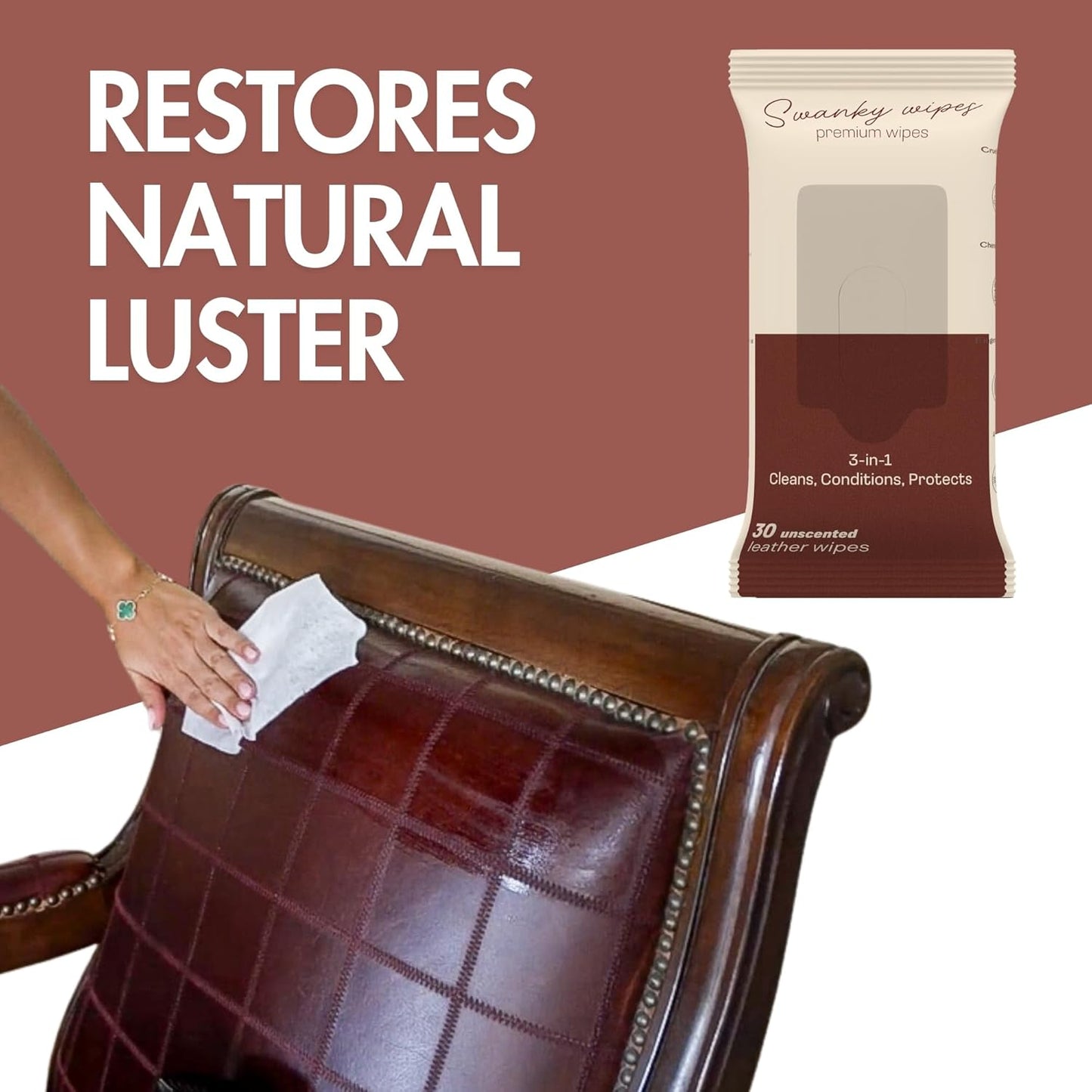 Swanky Leather Wipes - Leather Cleaner and Conditioner for Purses, Shoes, Furniture Polish & Car Seats, Prevents Fading & Cracking, Restores Softness & Shine - Soft Wipes, 300 Count