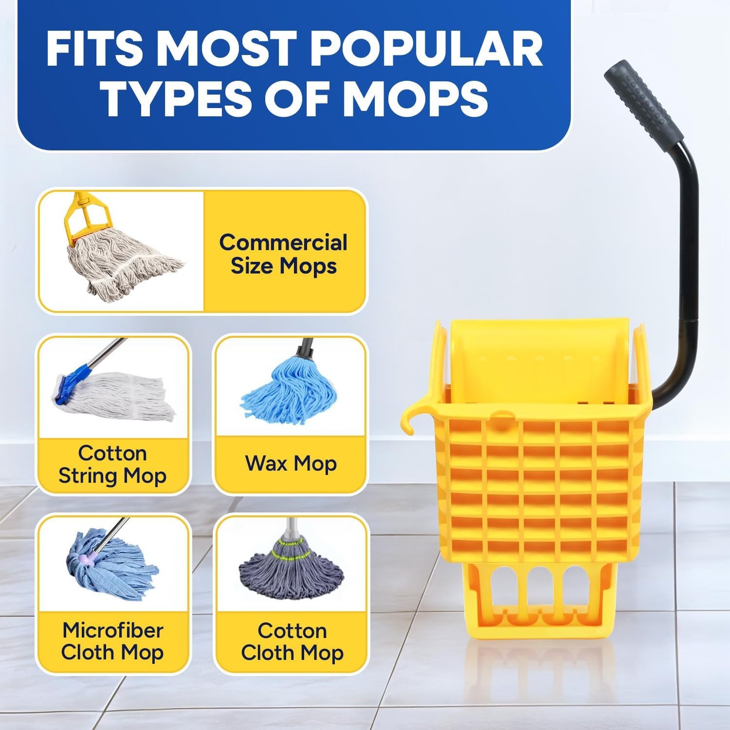 Mop Wringer Only Side Press Wringer Replacement for Commercial Mop Bucket on Wheels - 26-Quart or 35 Quart, Yellow